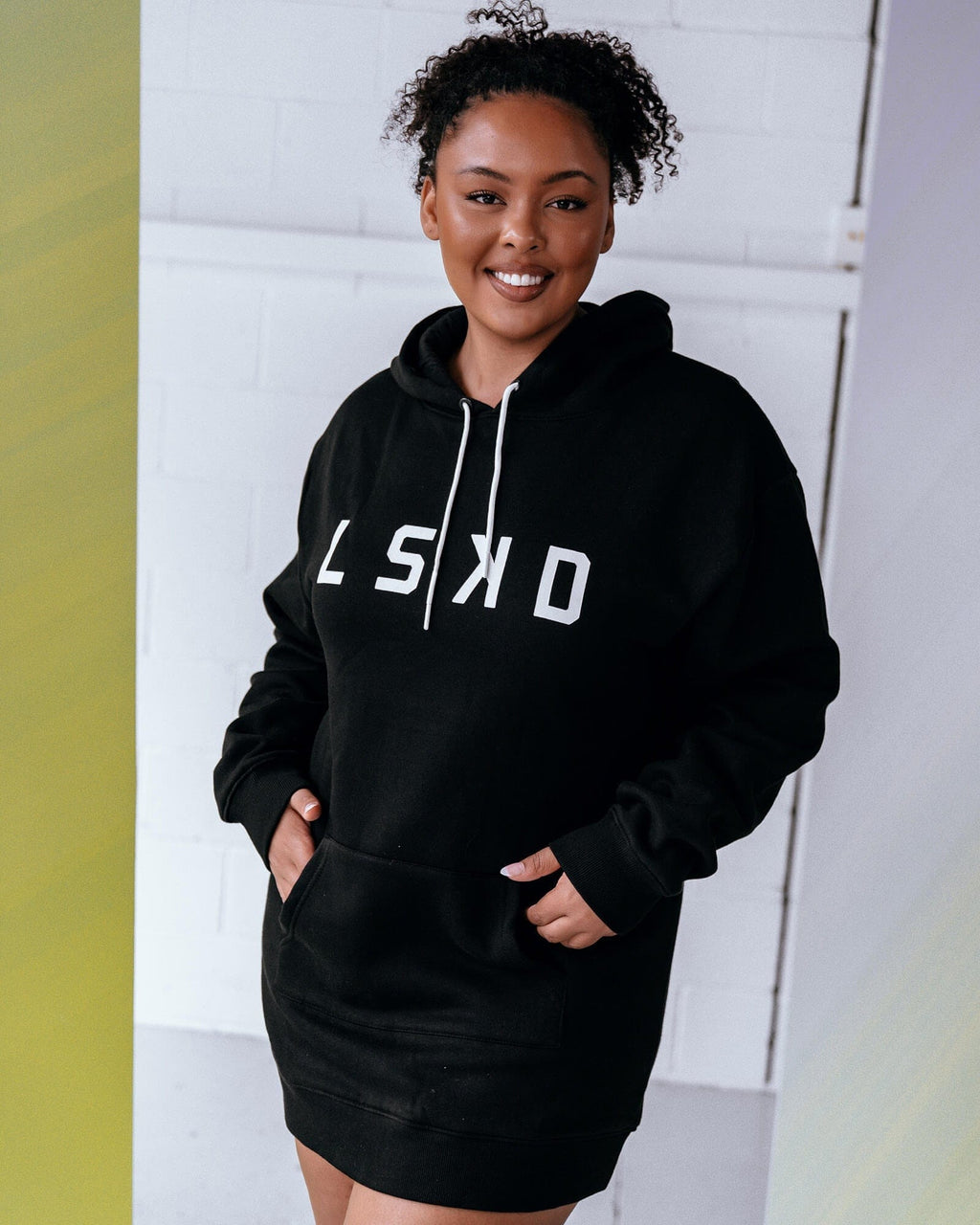 Model wearing Impression Pullover Dress - Black