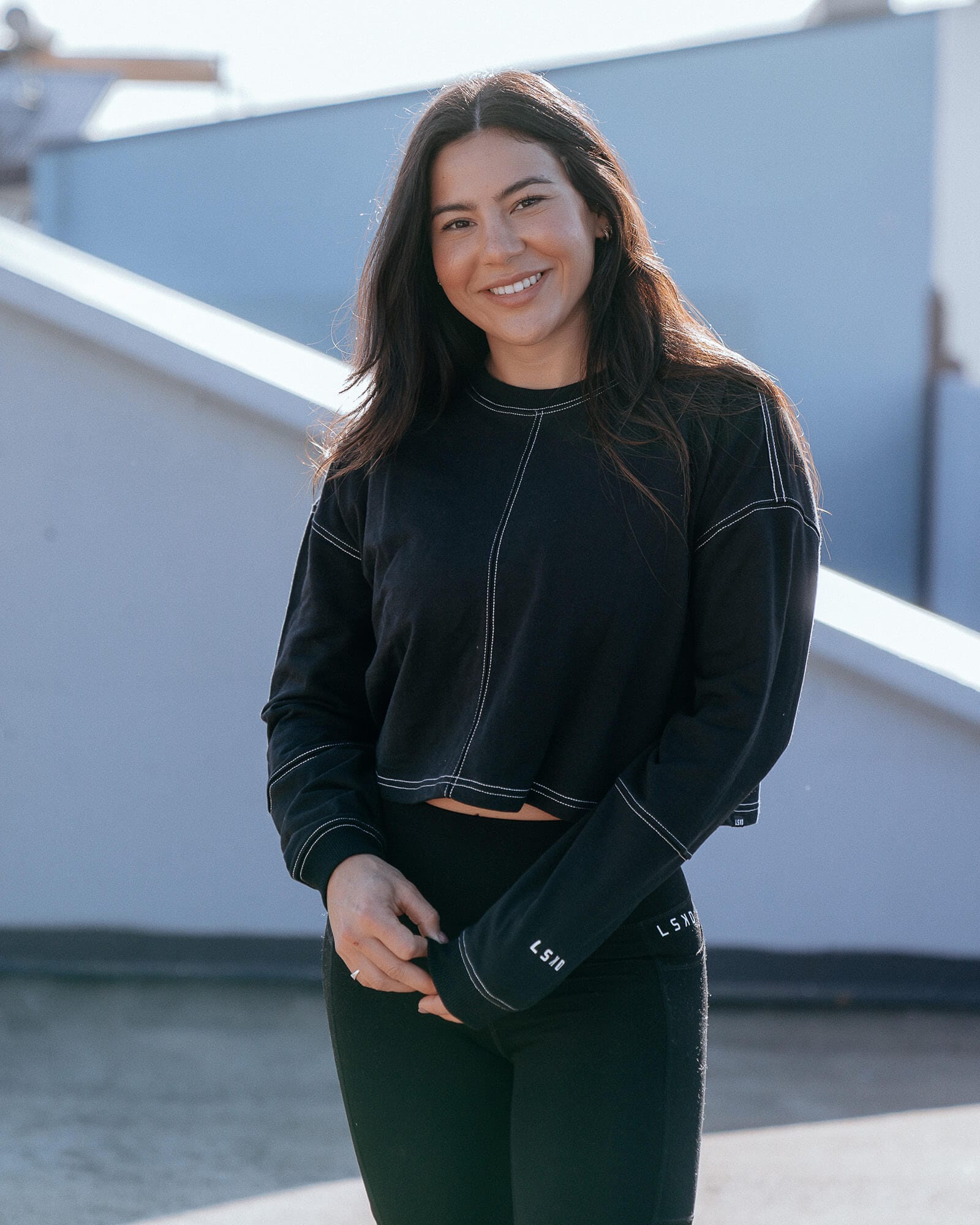 Model wearing Conflict LS Tee - Black-White