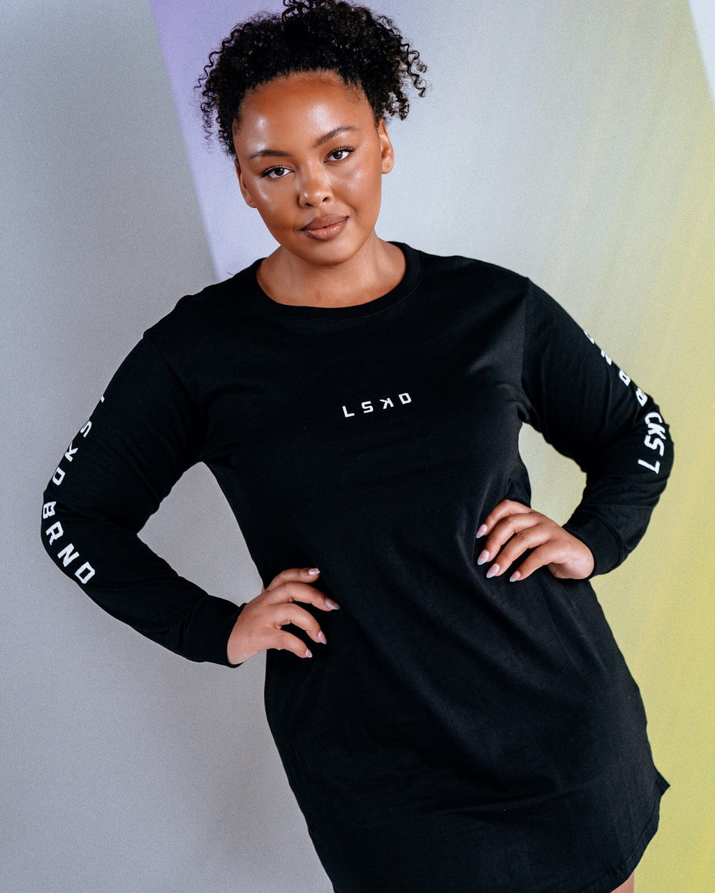 Model wearing Perspective LS Tee Dress - Black