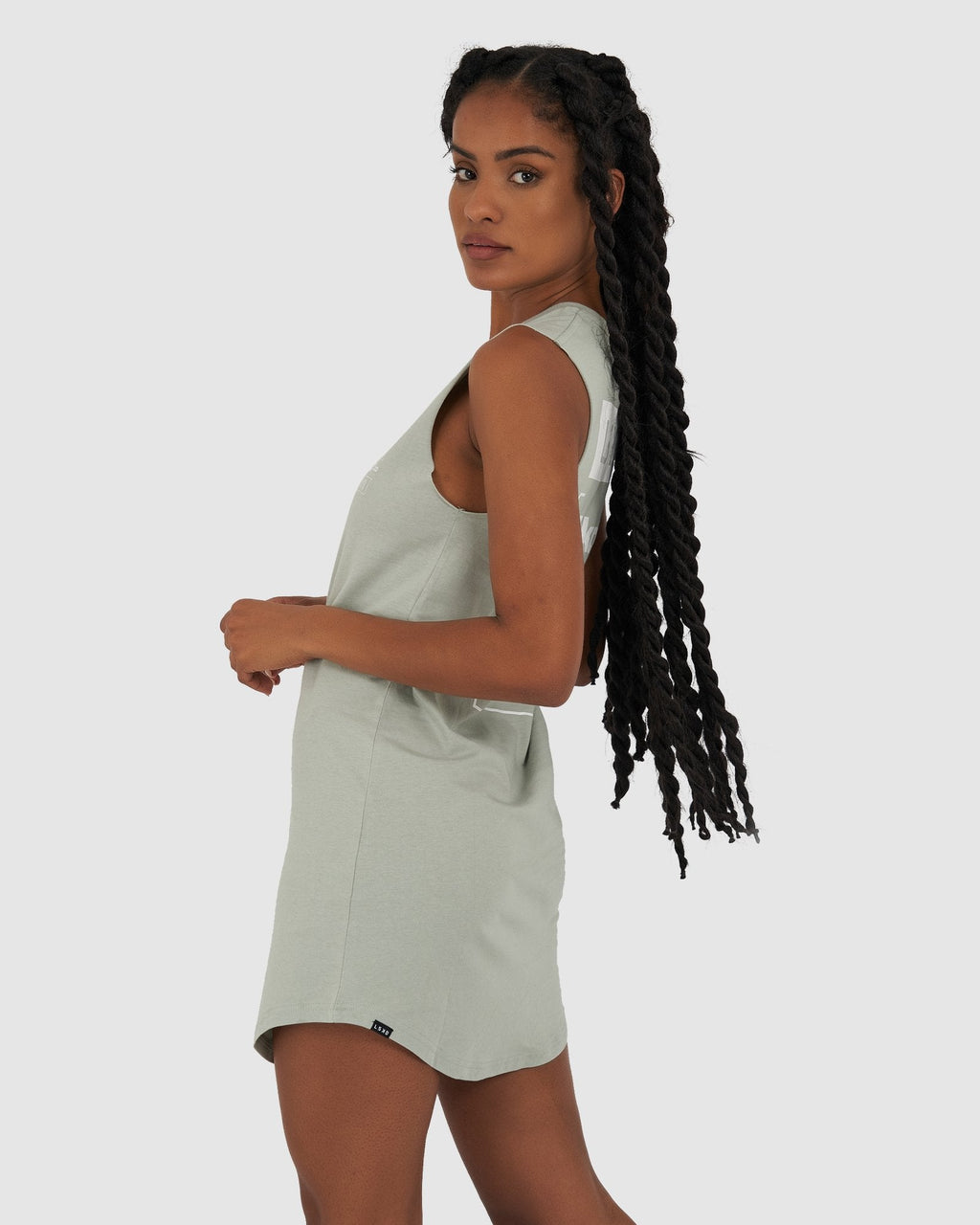 Model wearing Cube Tank Dress - Mineral