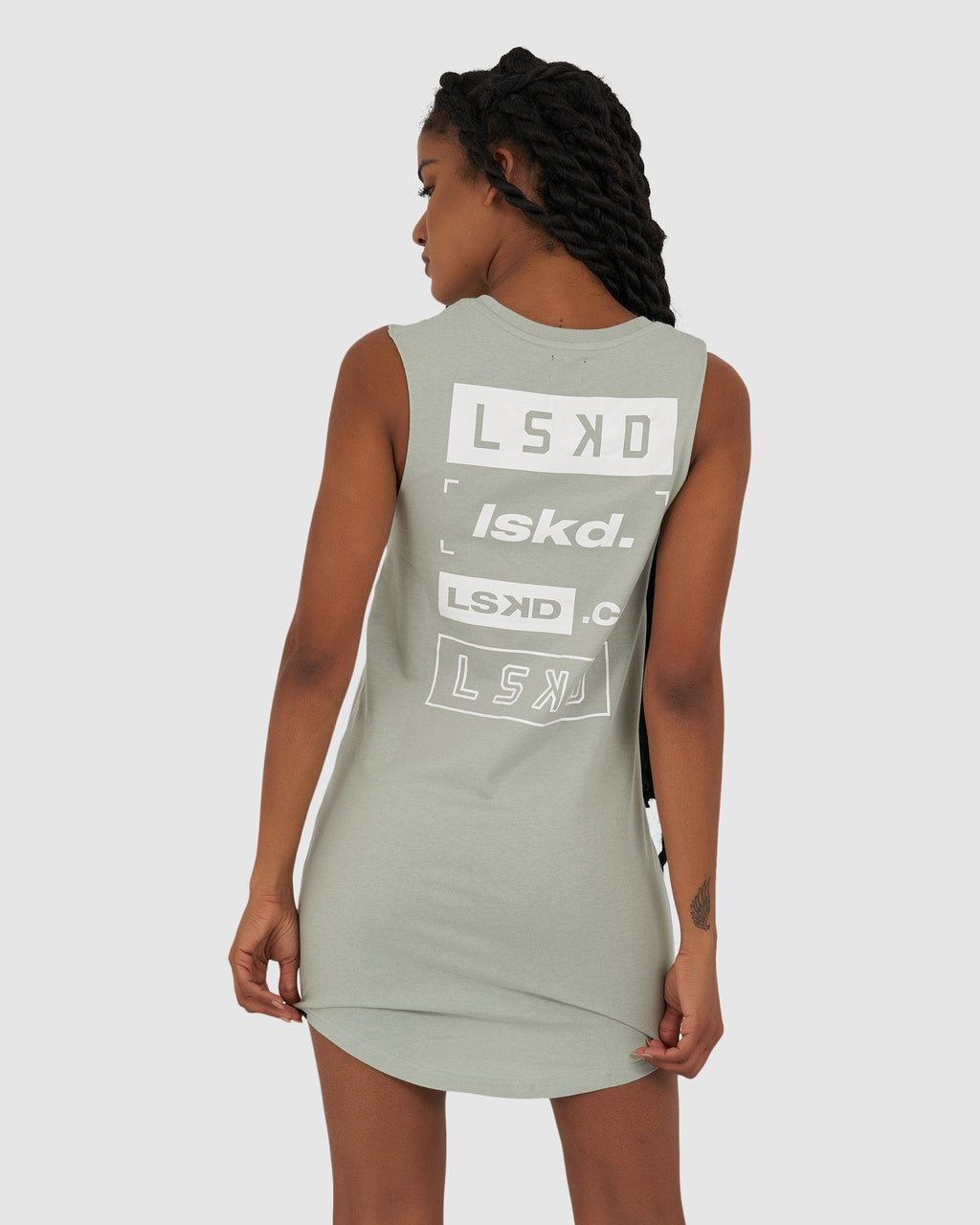 Model wearing Cube Tank Dress - Mineral