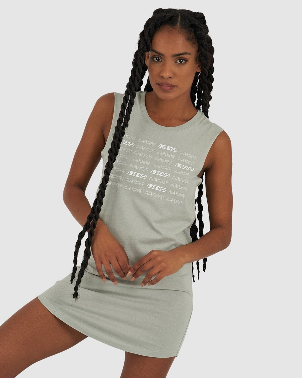 Model wearing Fleet Tank Dress - Mineral