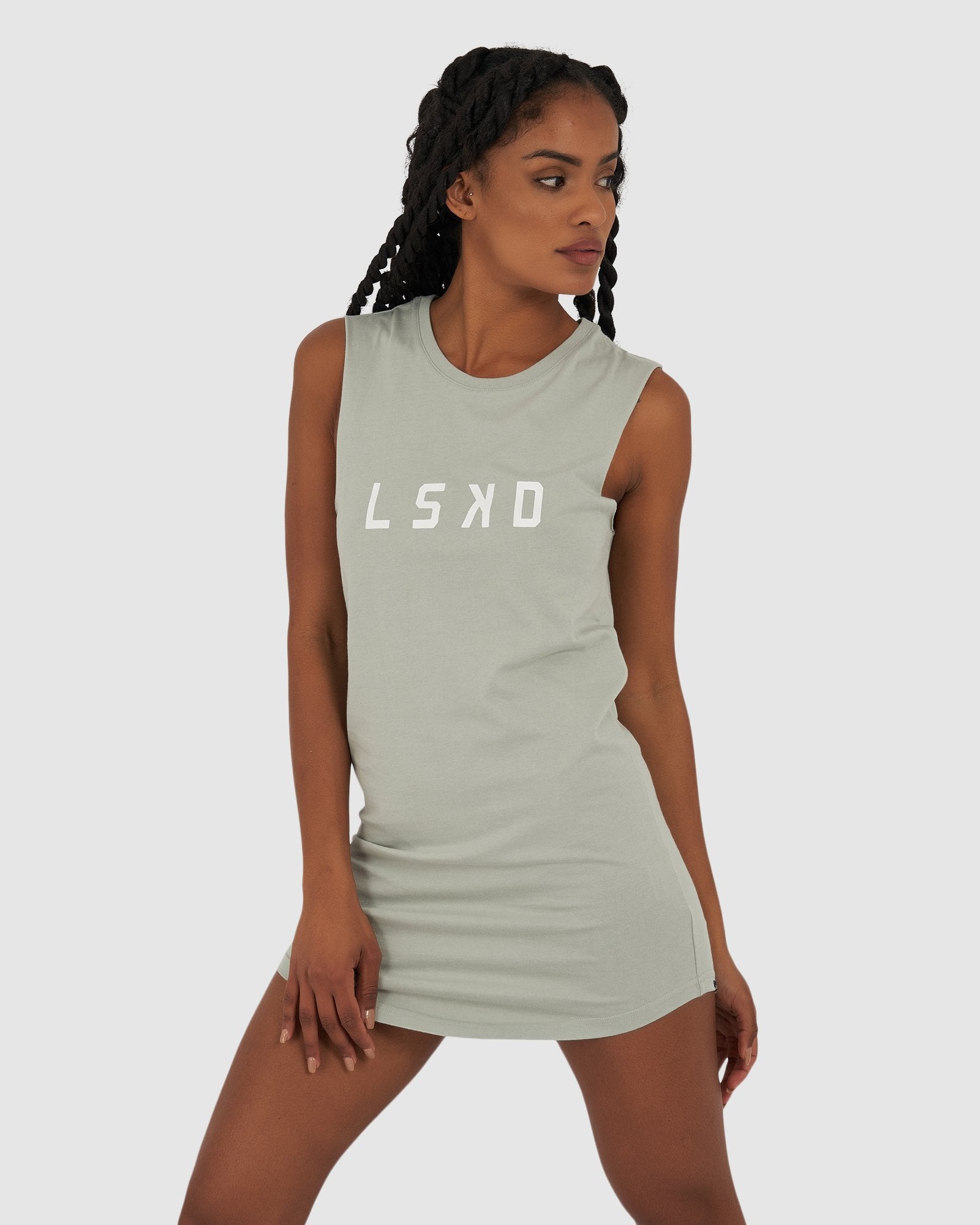 Model wearing Structure Dress - Mineral