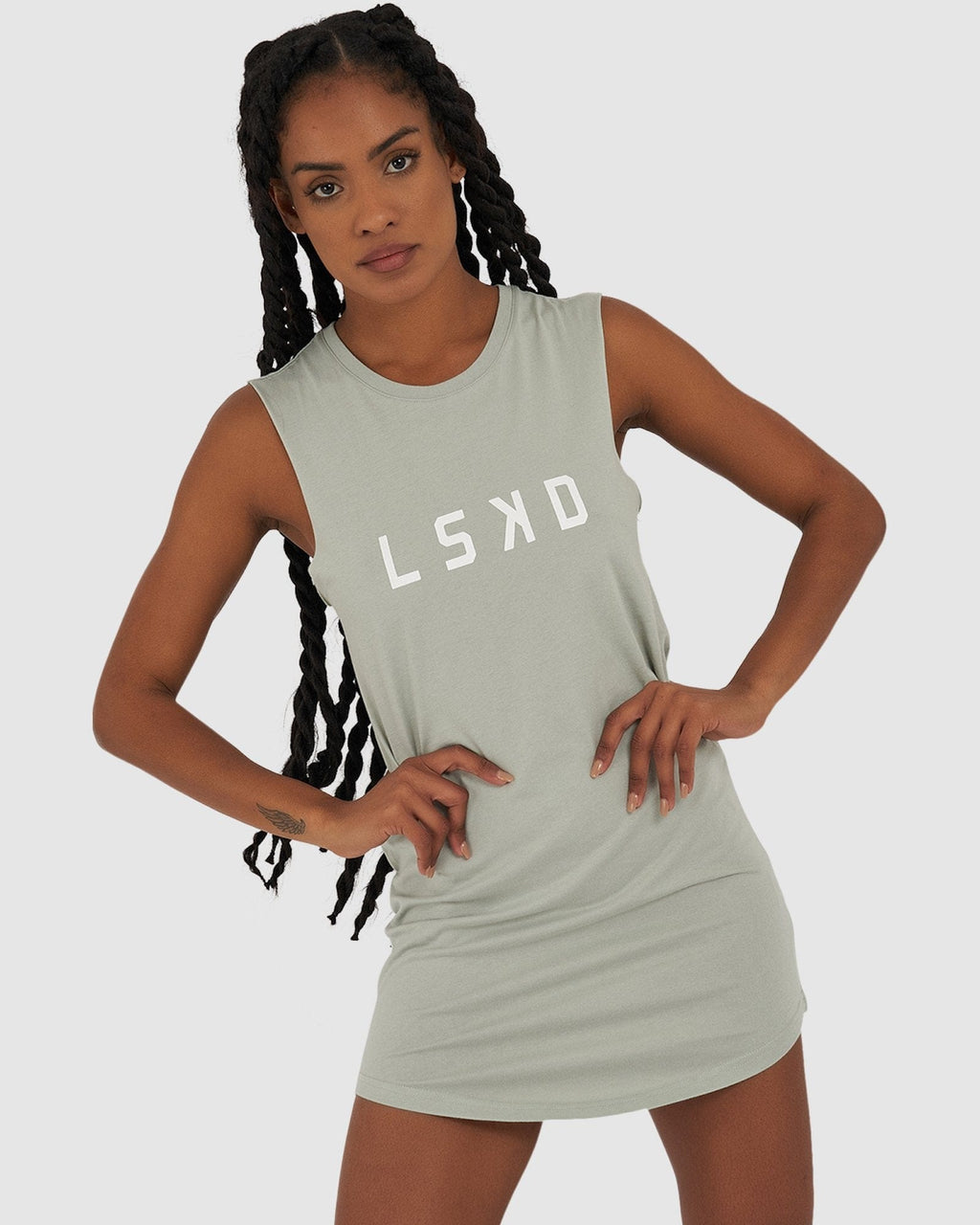 Model wearing Structure Dress - Mineral