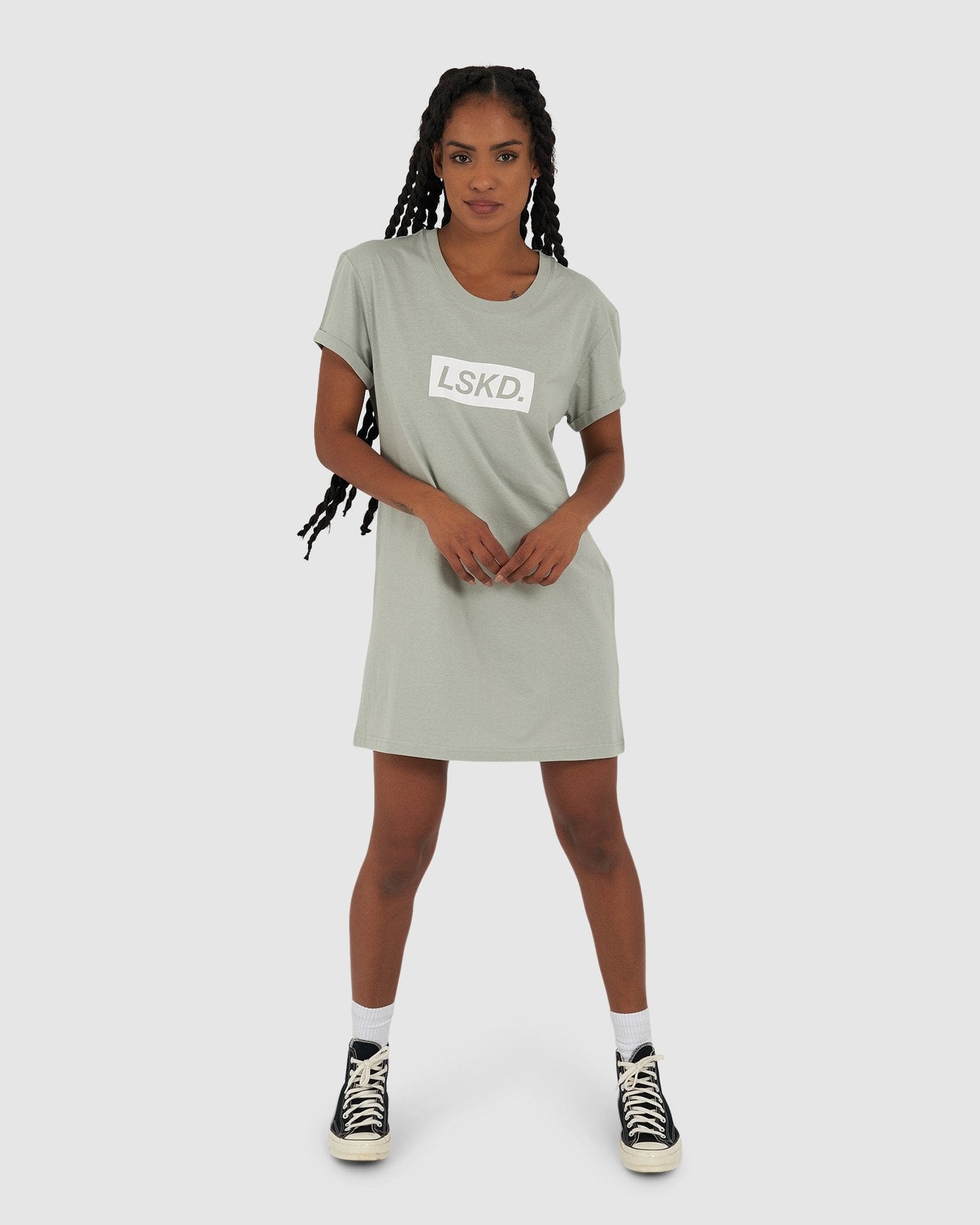 Model wearing Warfare Tee Dress - Mineral