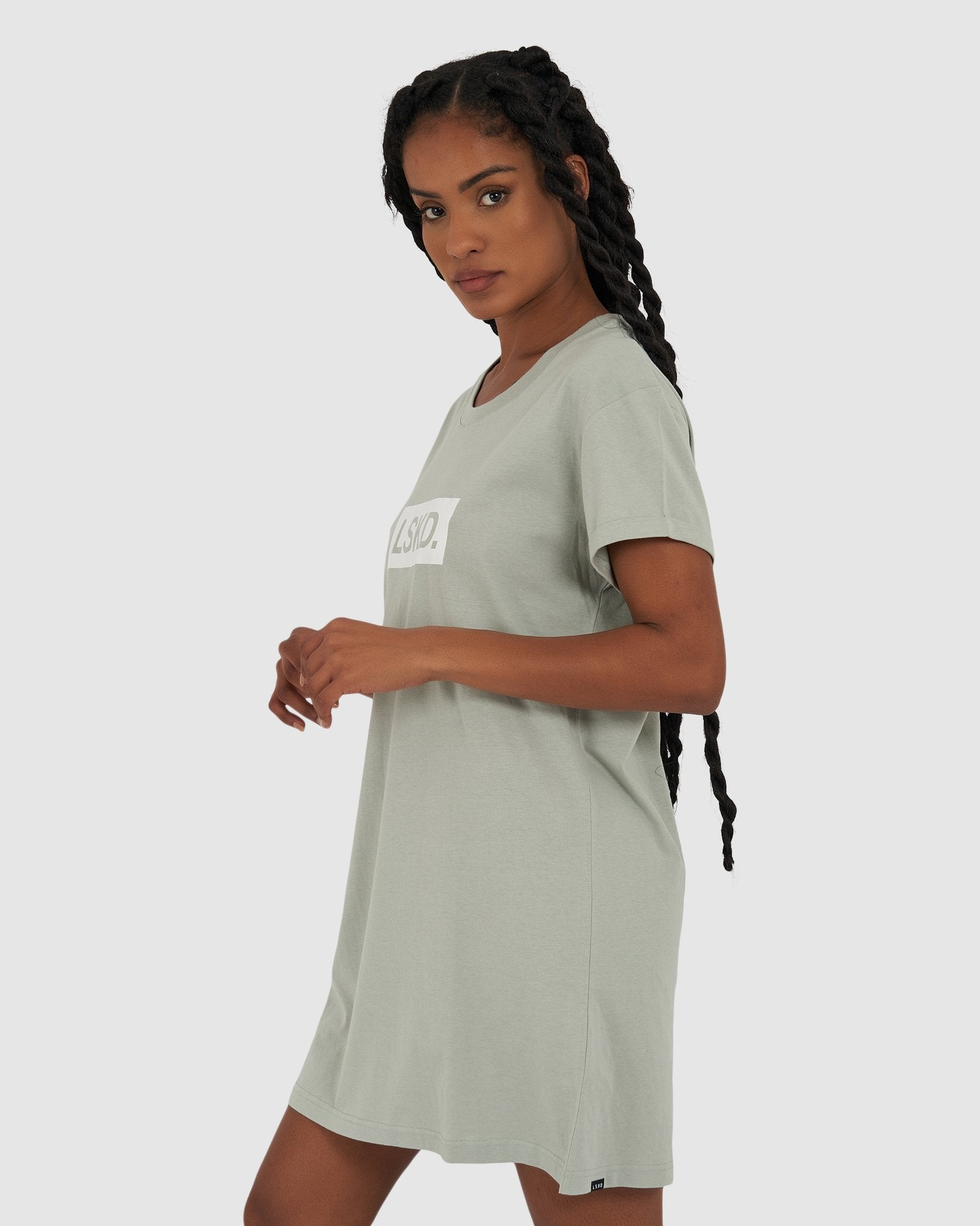 Model wearing Warfare Tee Dress - Mineral