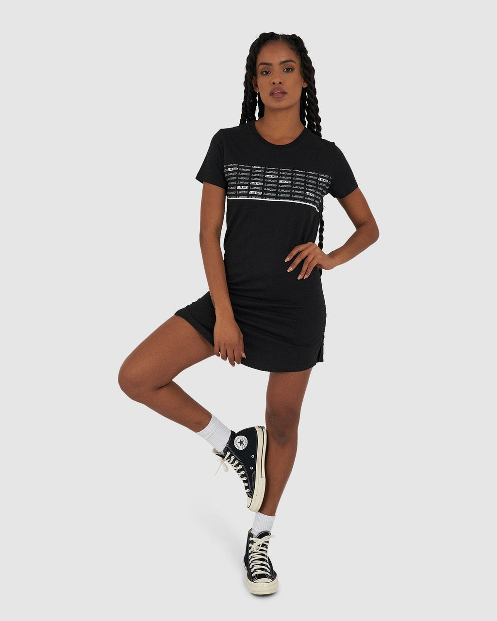 Model wearing Fleet Tee Dress - Black