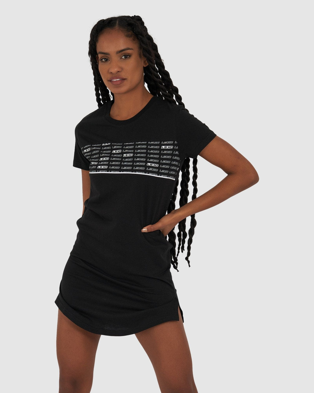 Model wearing Fleet Tee Dress - Black