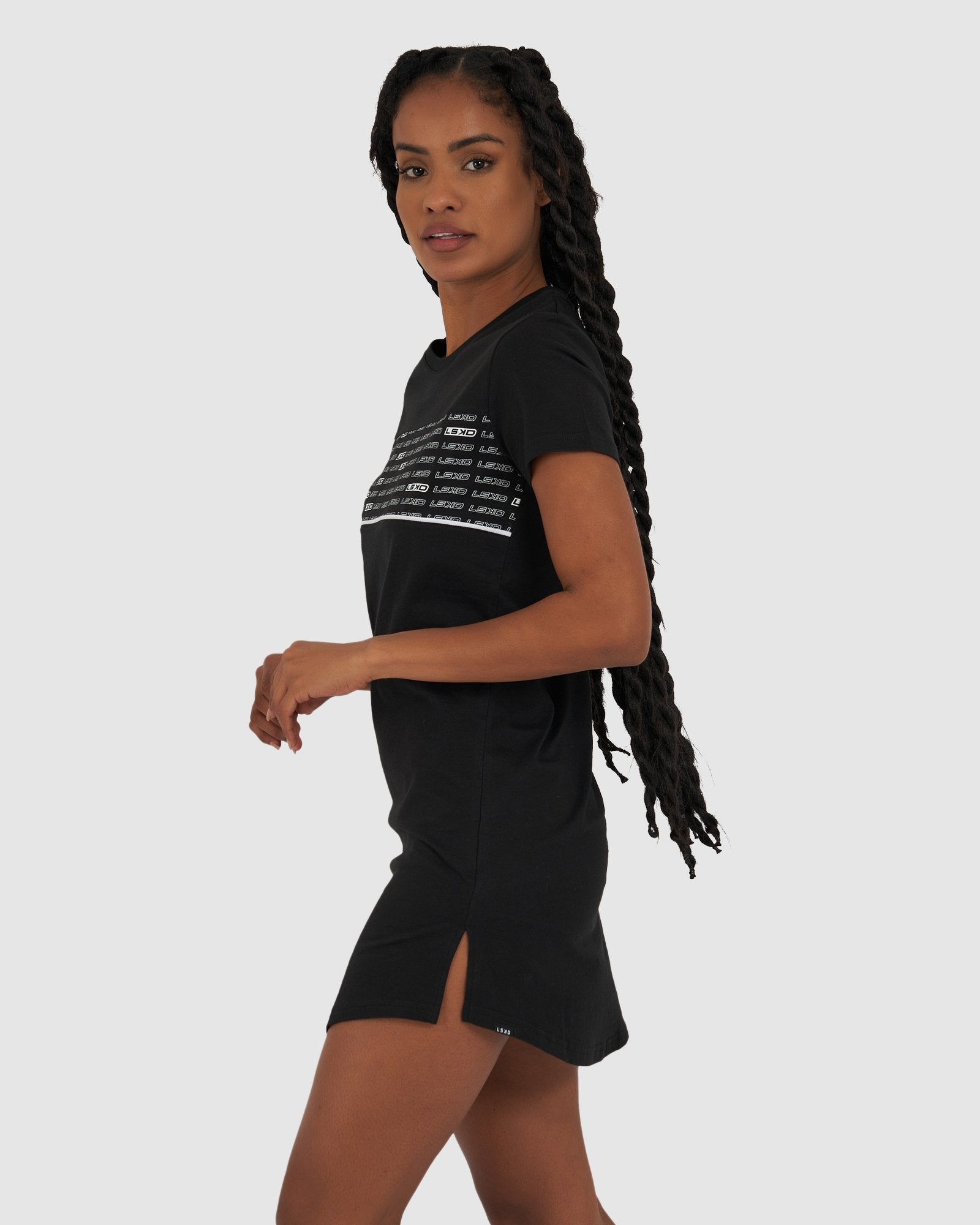 Model wearing Fleet Tee Dress - Black