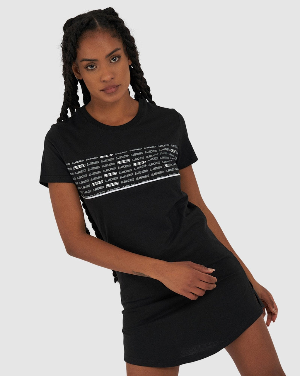 Model wearing Fleet Tee Dress - Black