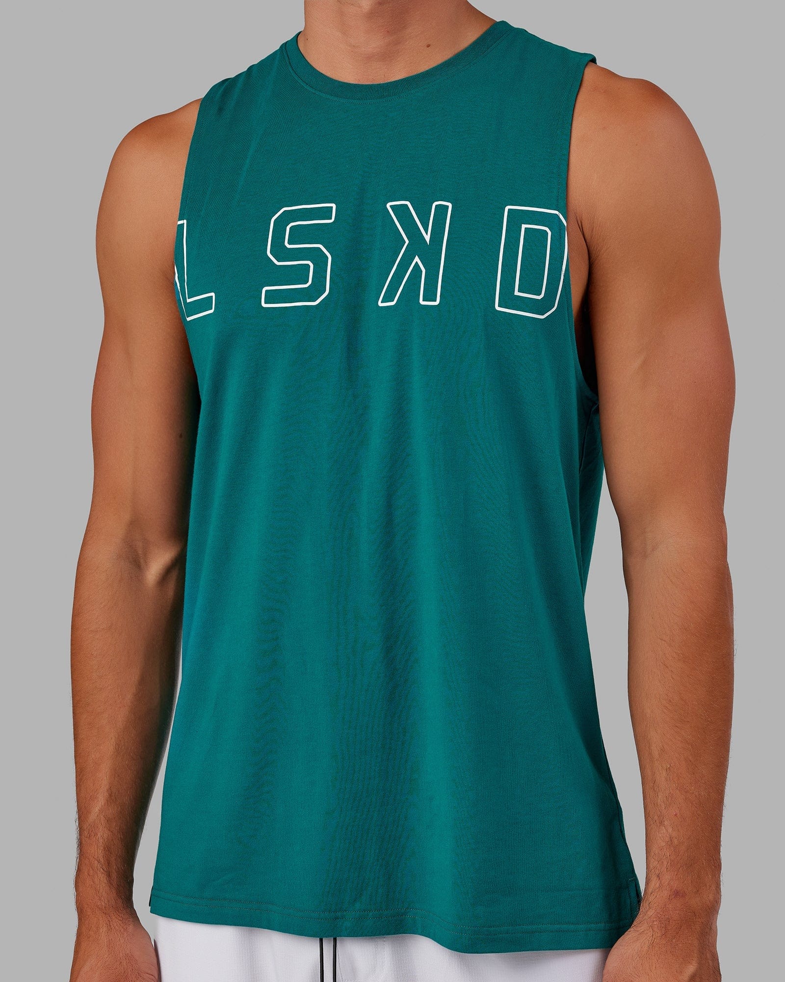 Model wearing Expand FLXCotton Training Fit Tank - Deep Lake