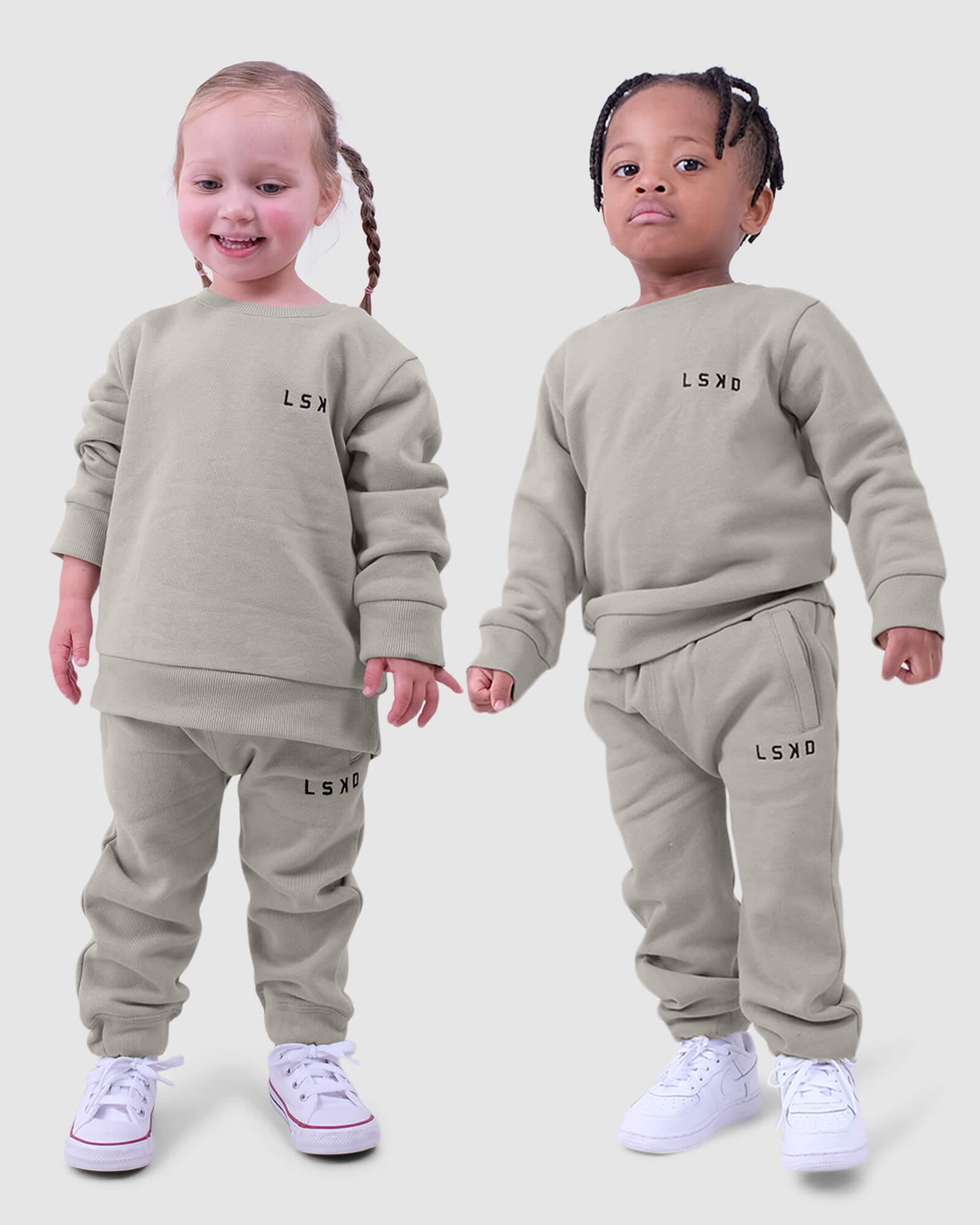 Model wearing Essential Crewneck (00-6) - Stone