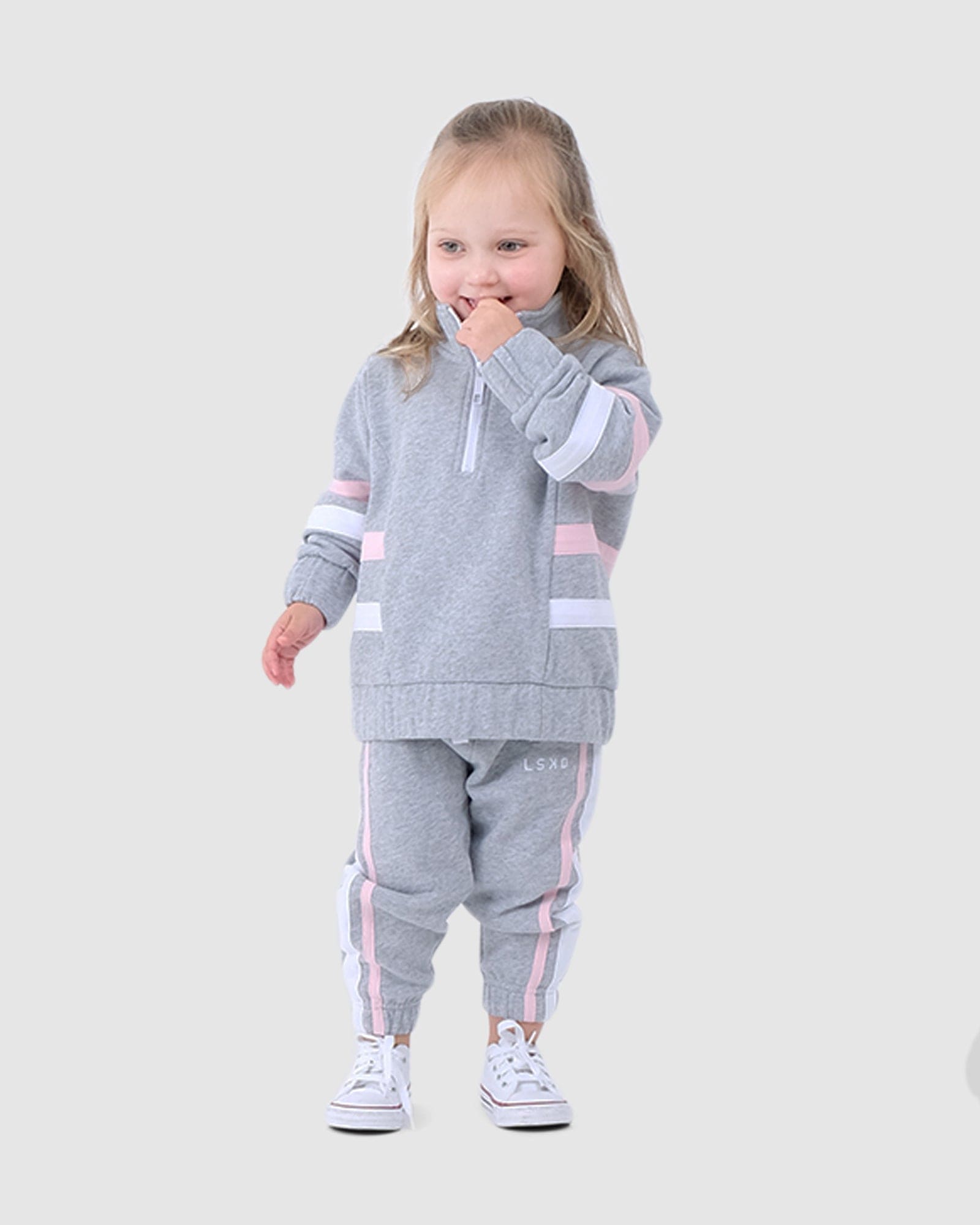 Model wearing Willow Track Pant (00-6) - Lt Grey Marl