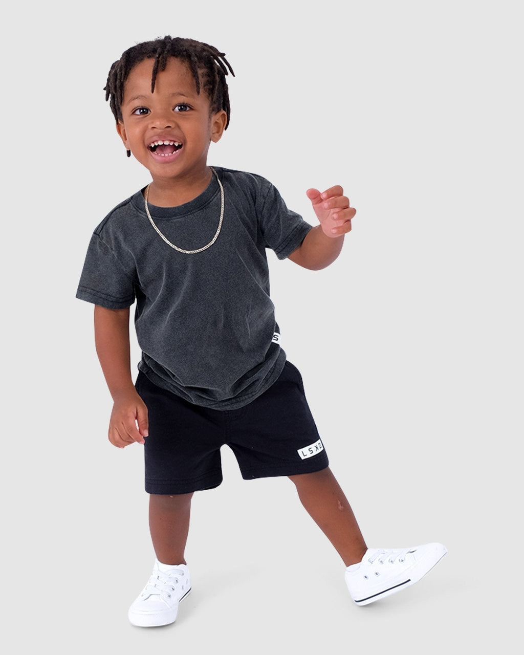 Model wearing Instruction Tee (00-6) - Pilled Pigment Black