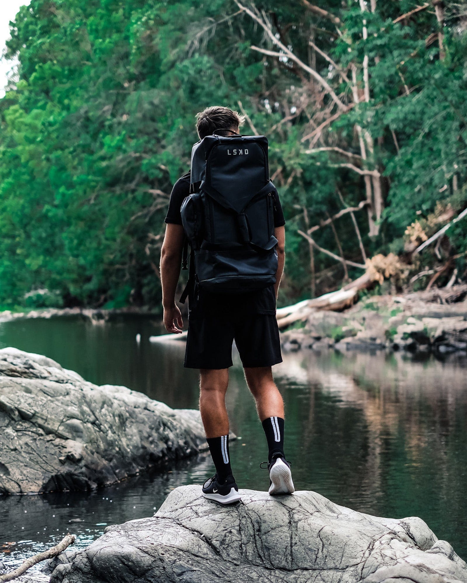 Model wearing Expedition Duffle - Black