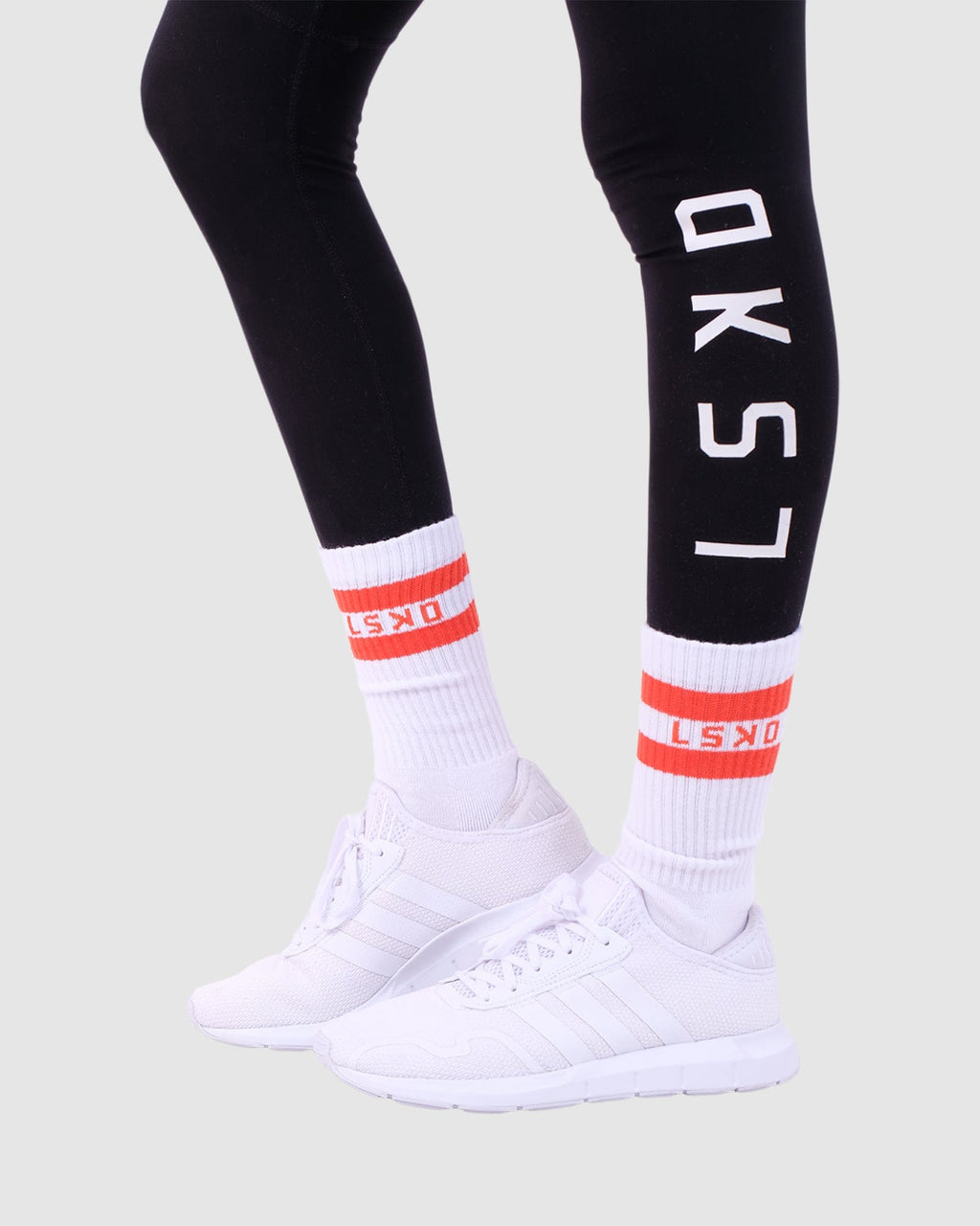 Model wearing A-Line Sock - White-Chilli