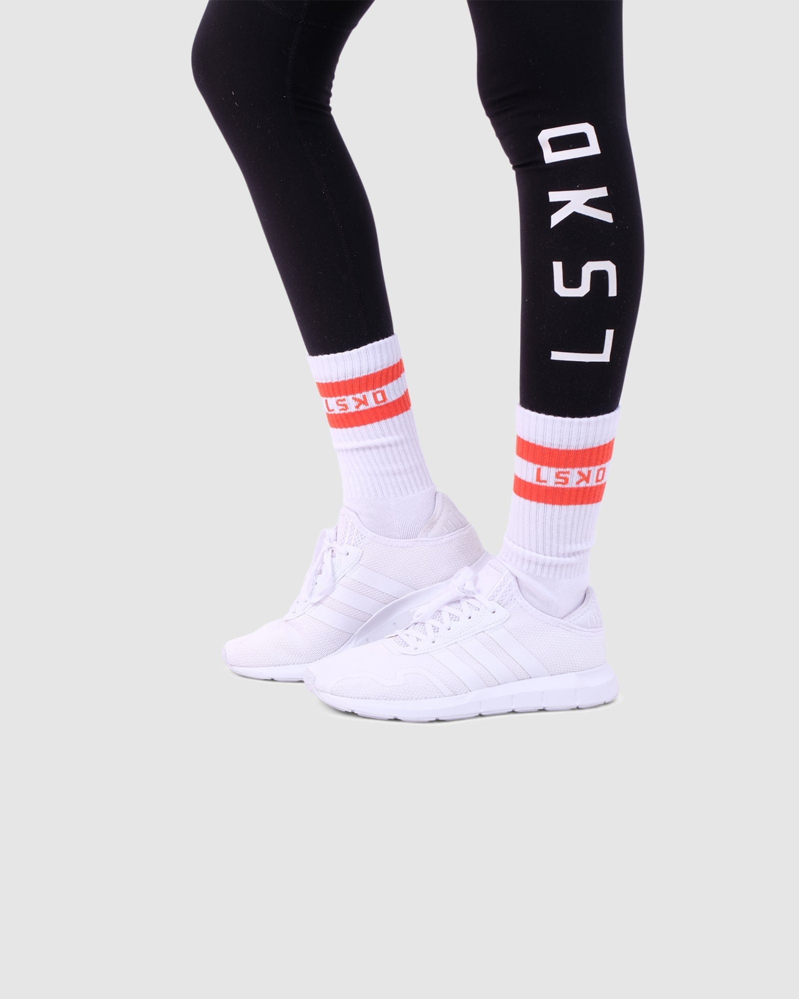 Model wearing A-Line Sock - White-Chilli