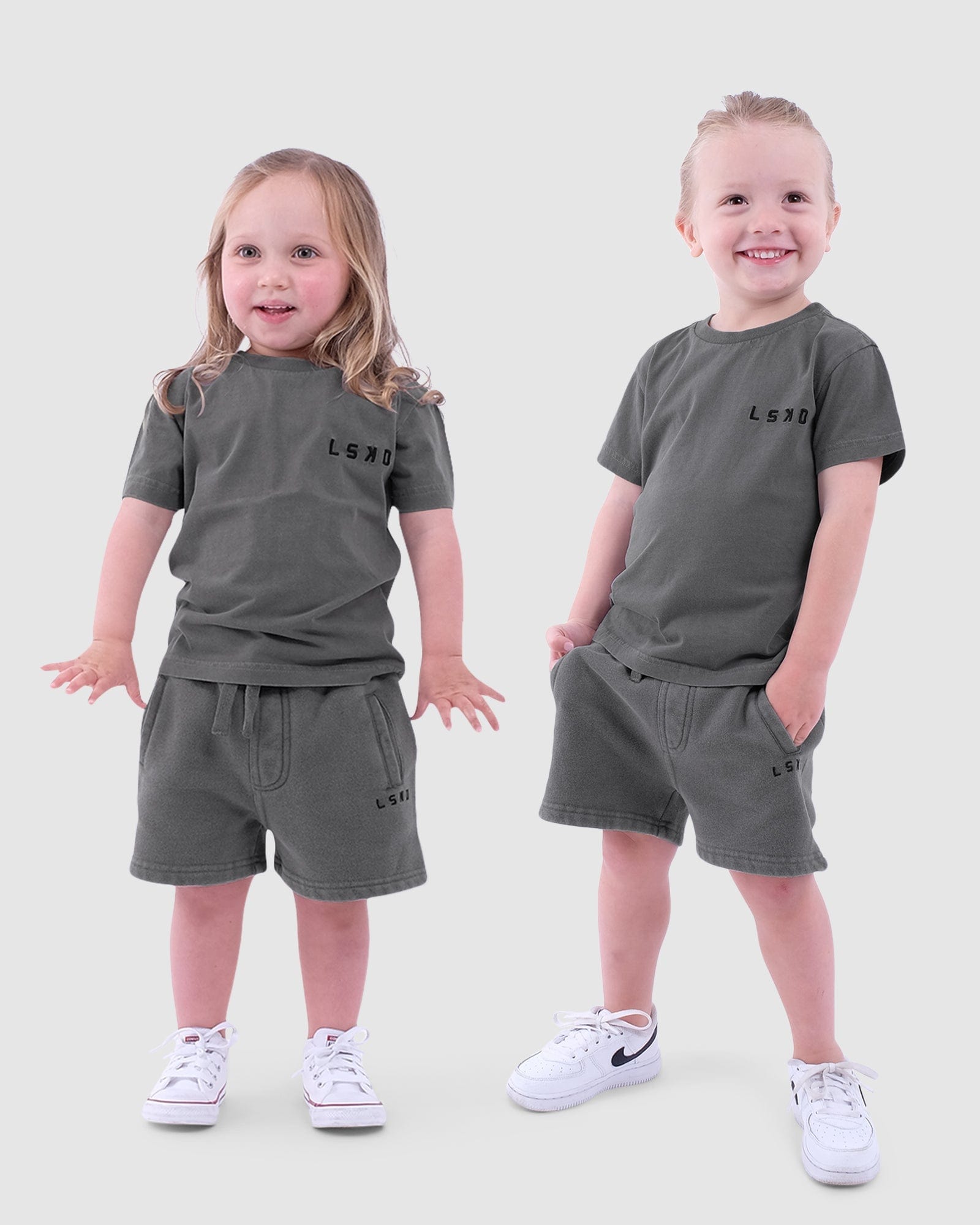 Model wearing Essential Track Short (00-8) - Pilled Pigment Shade