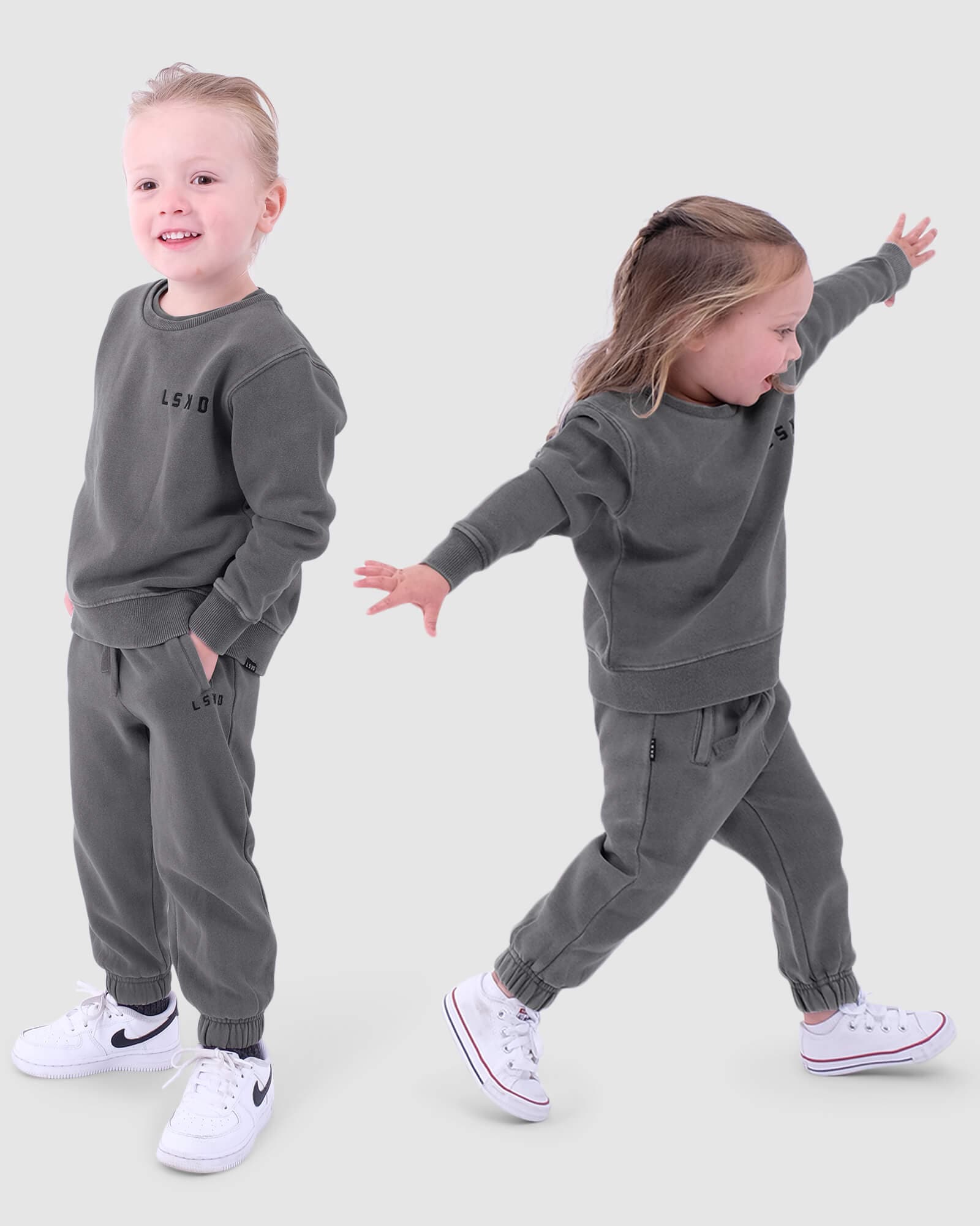 Model wearing Essential Crewneck (00-8) - Pilled Pigment Shade