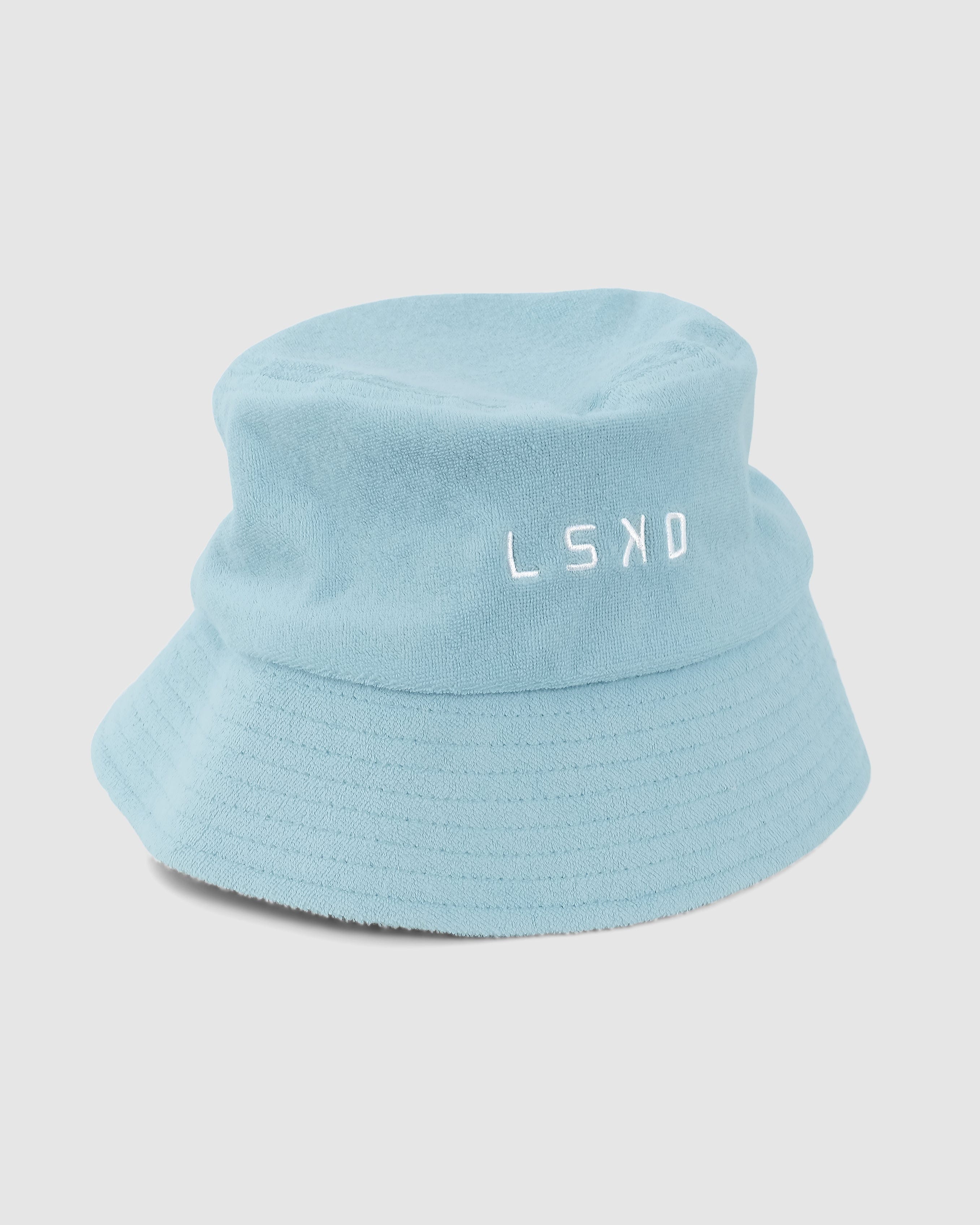 Model wearing Field Bucket Hat - Blue