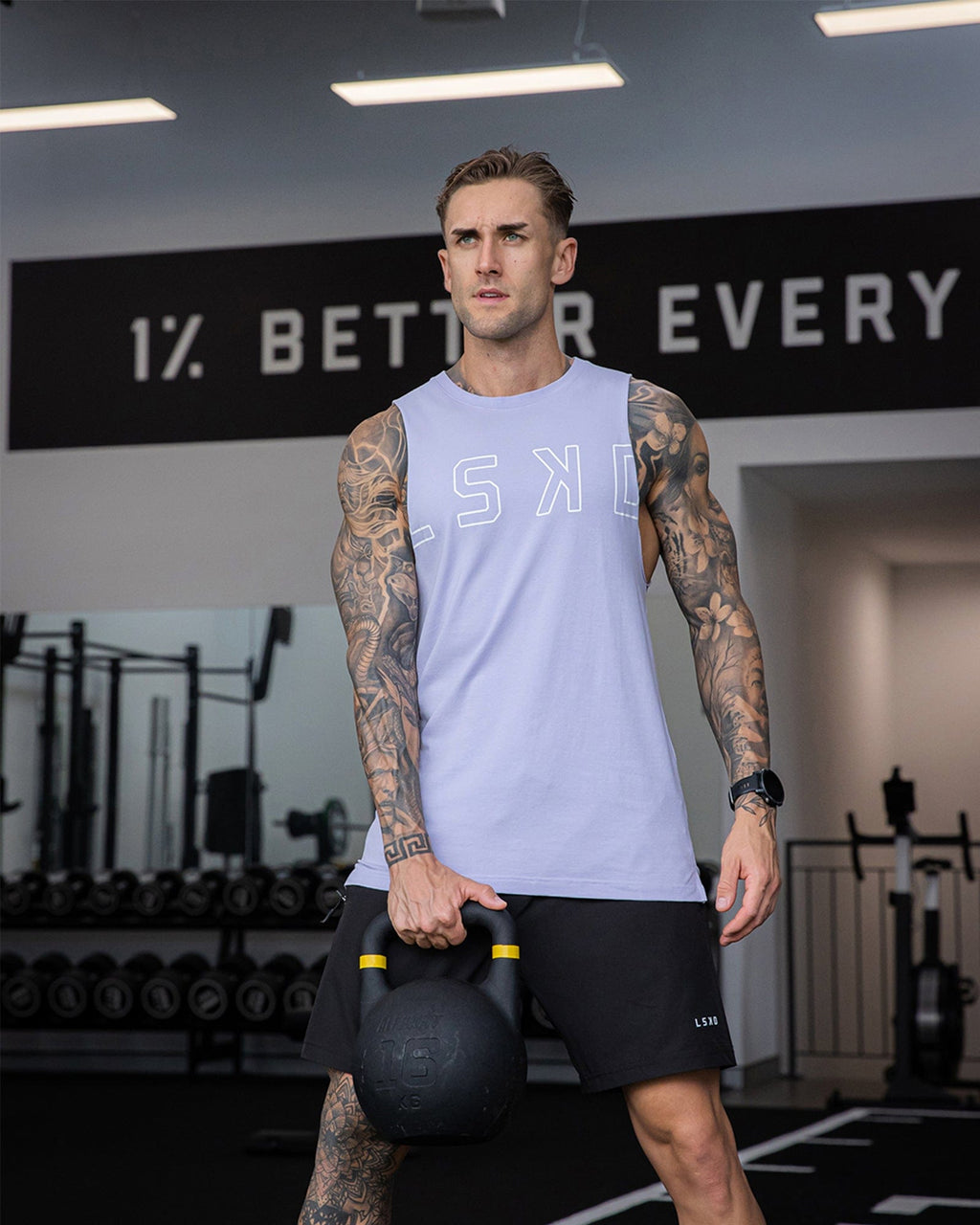 Model wearing Expand FLXCotton Training Fit Tank - Cosmic Sky