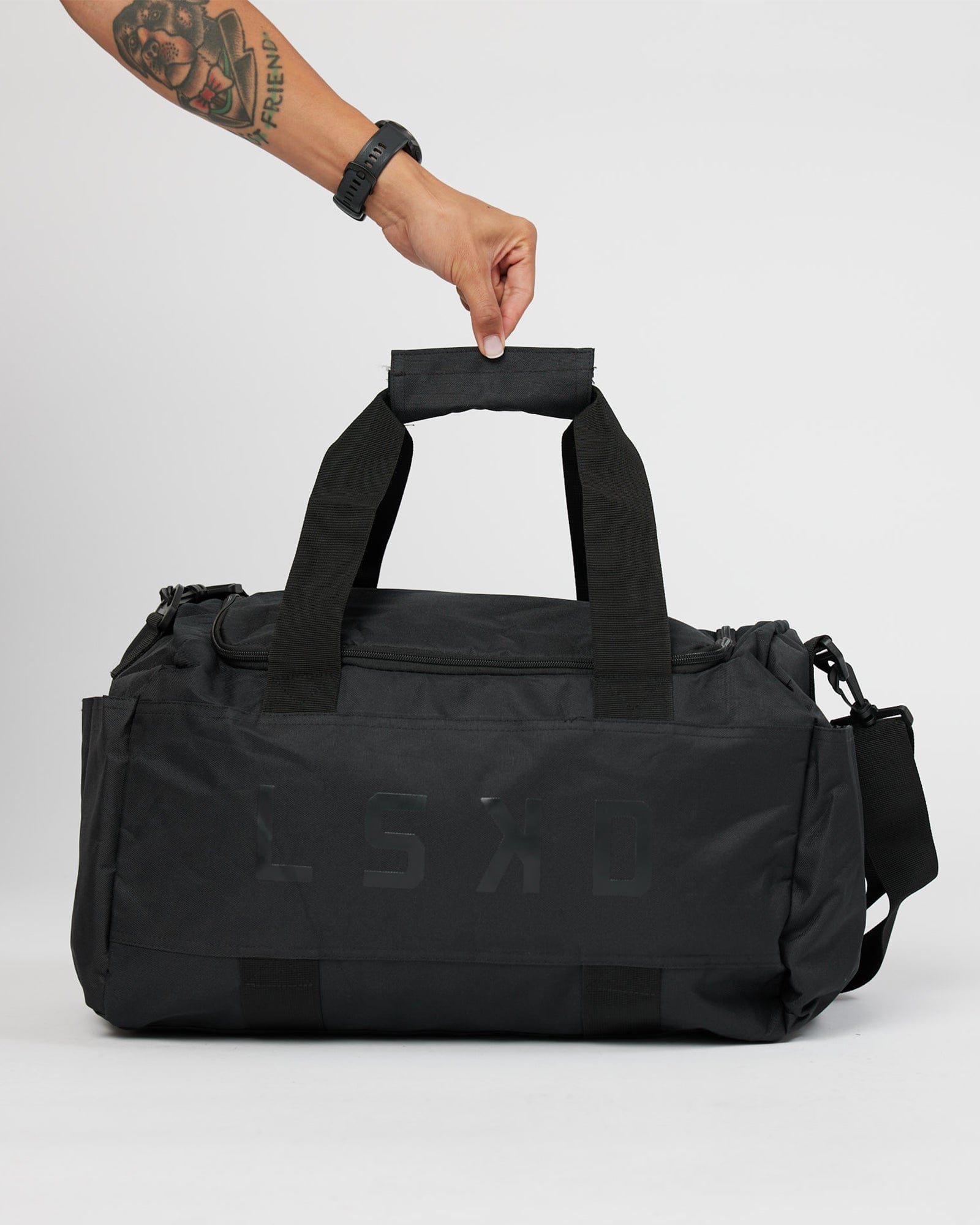 Model wearing Functional Duffle Bag Gift - Black-Black