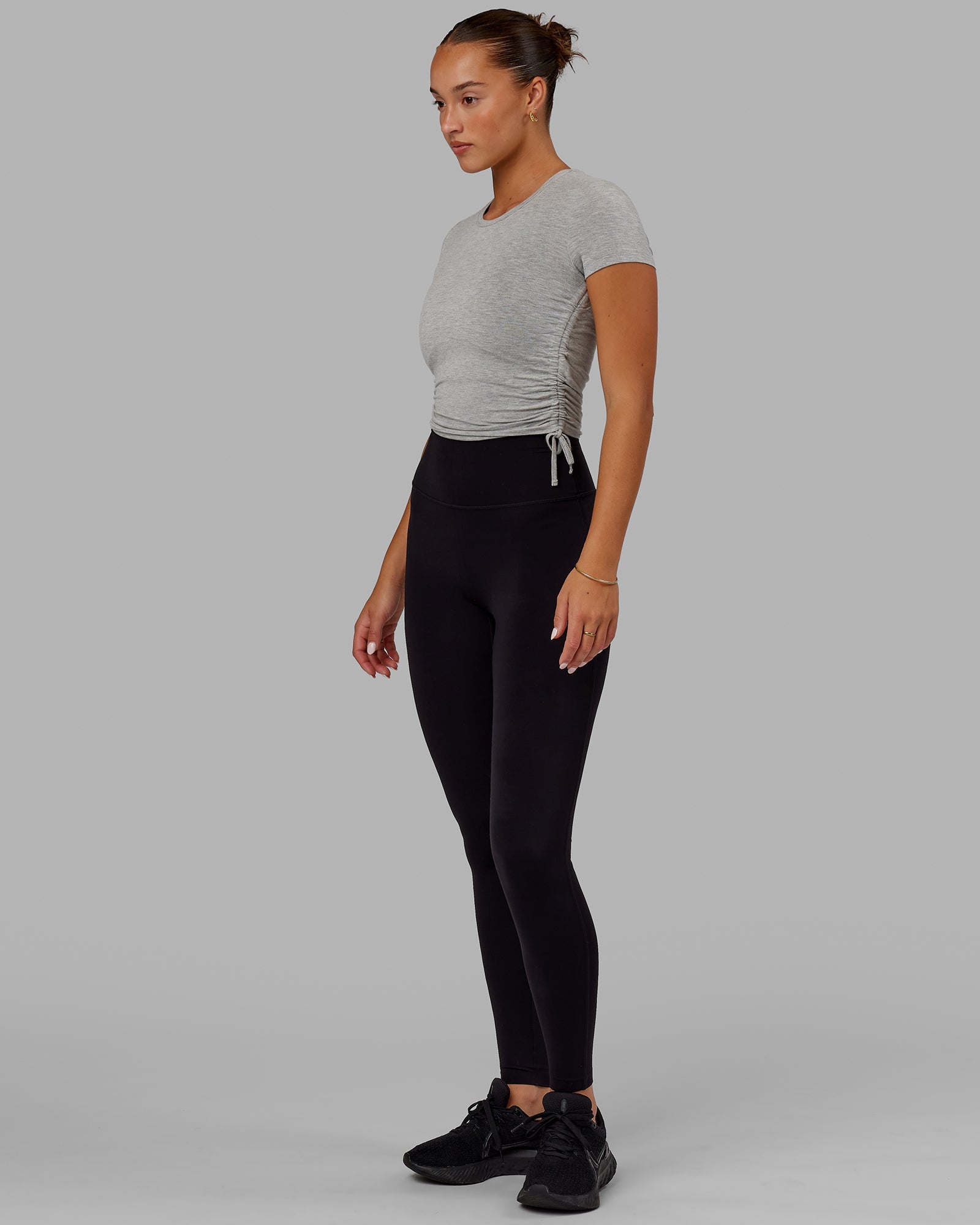 Model wearing Kick On Cropped Tee - Lt Grey Marl