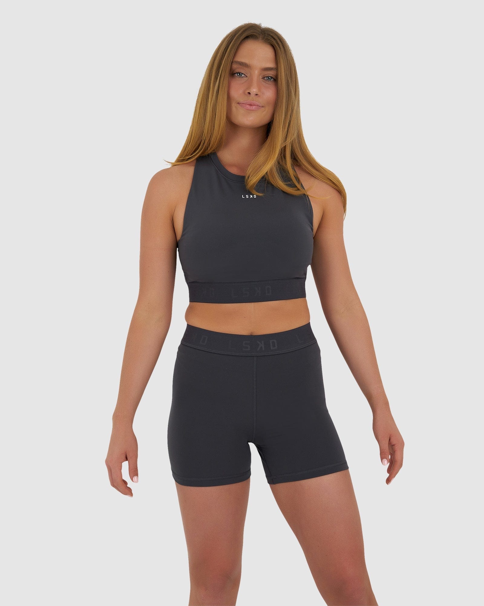 Model wearing Competition Sports Bra - Asphalt