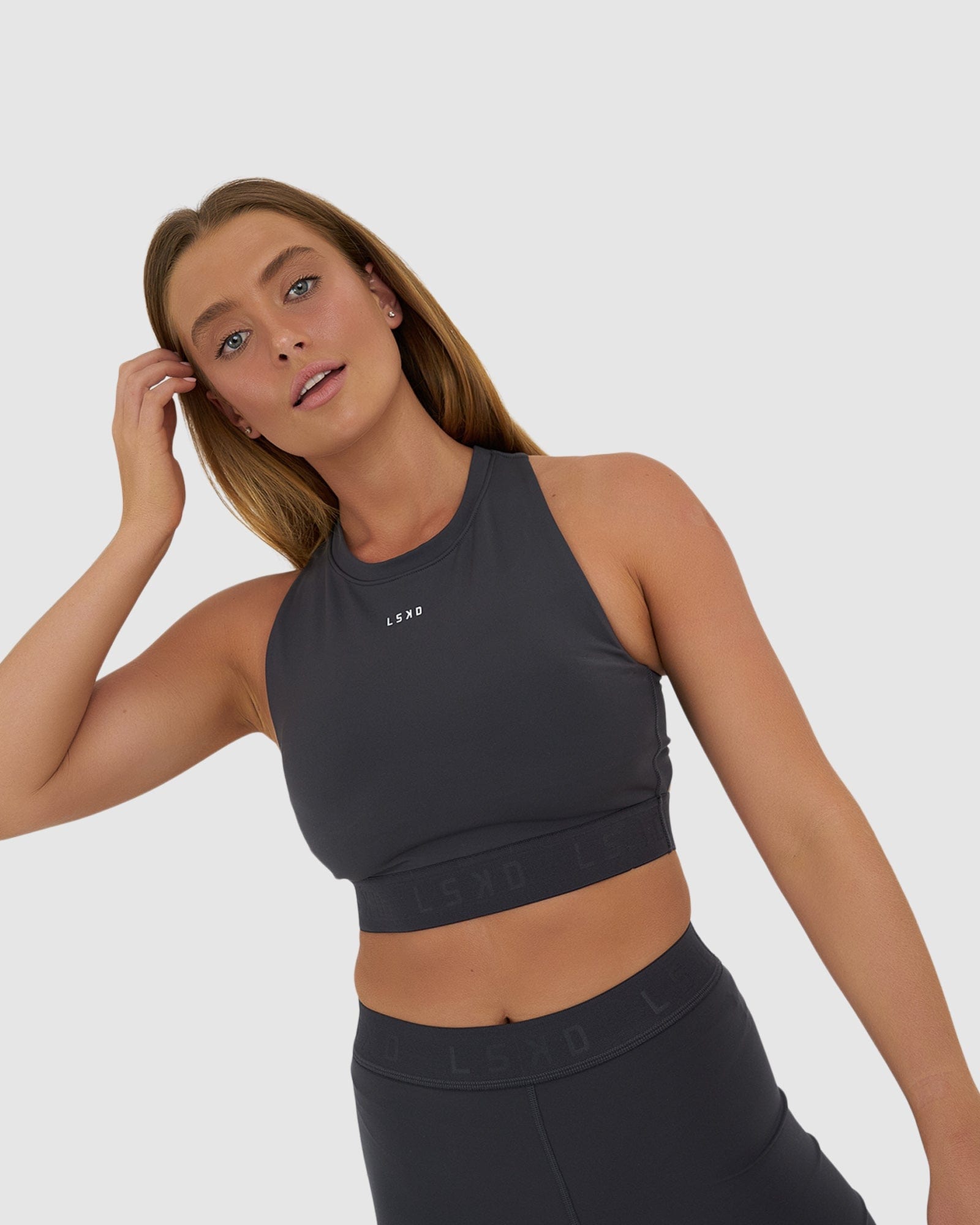 Model wearing Competition Sports Bra - Asphalt