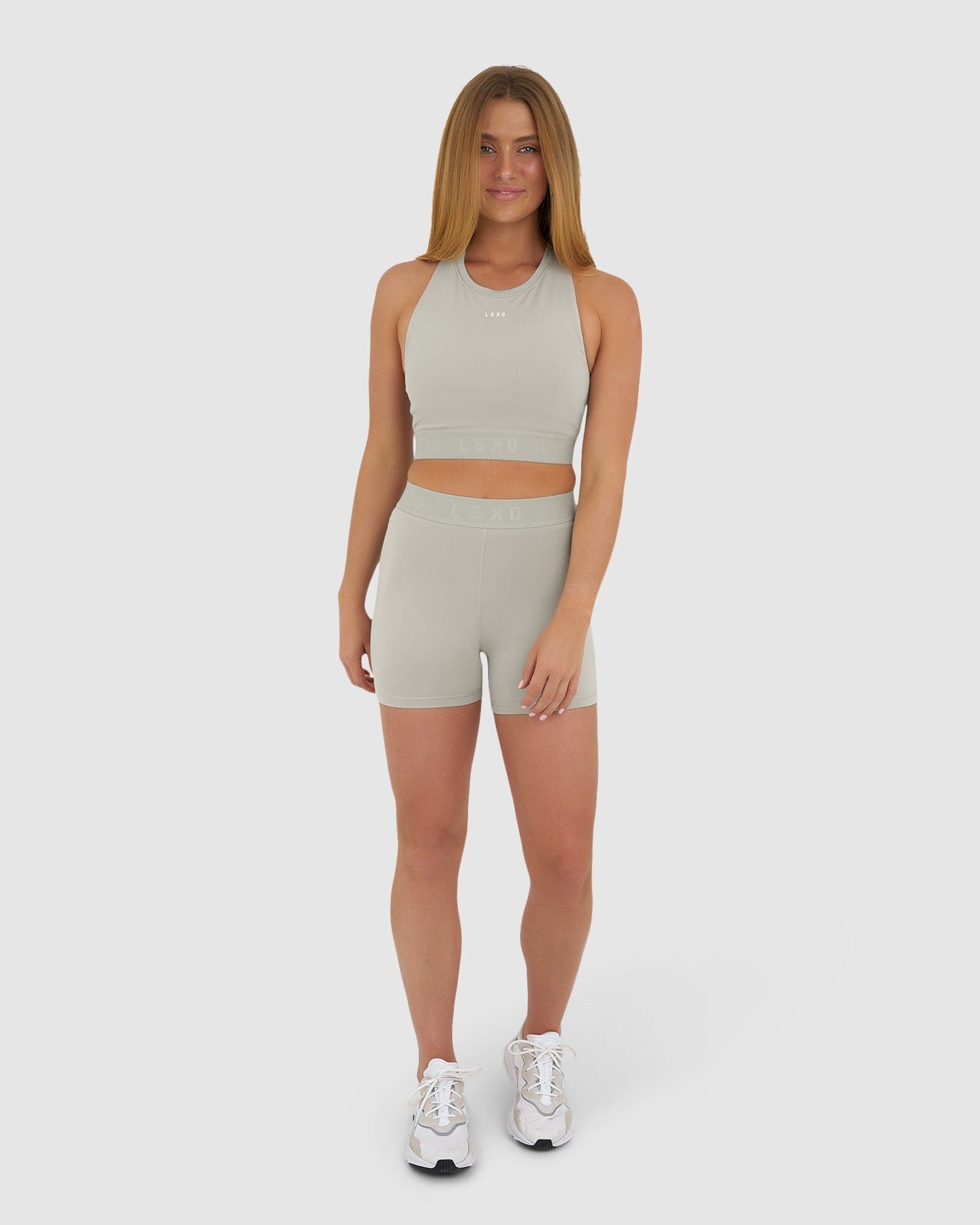 Model wearing Competition Sports Bra - Pussywillow