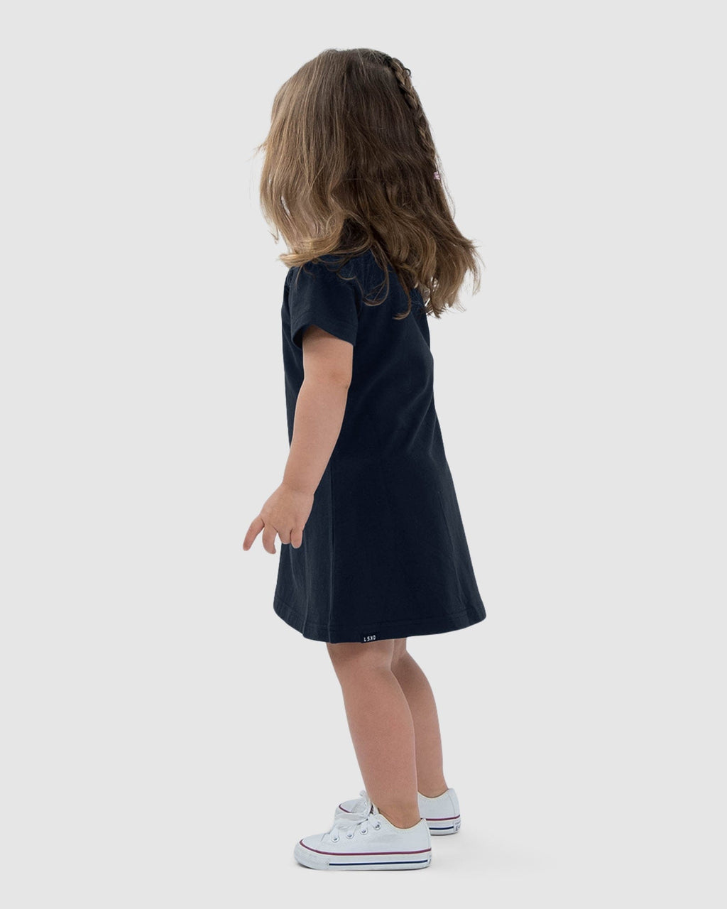 Model wearing Base Tee Dress (00-8) - Carbon