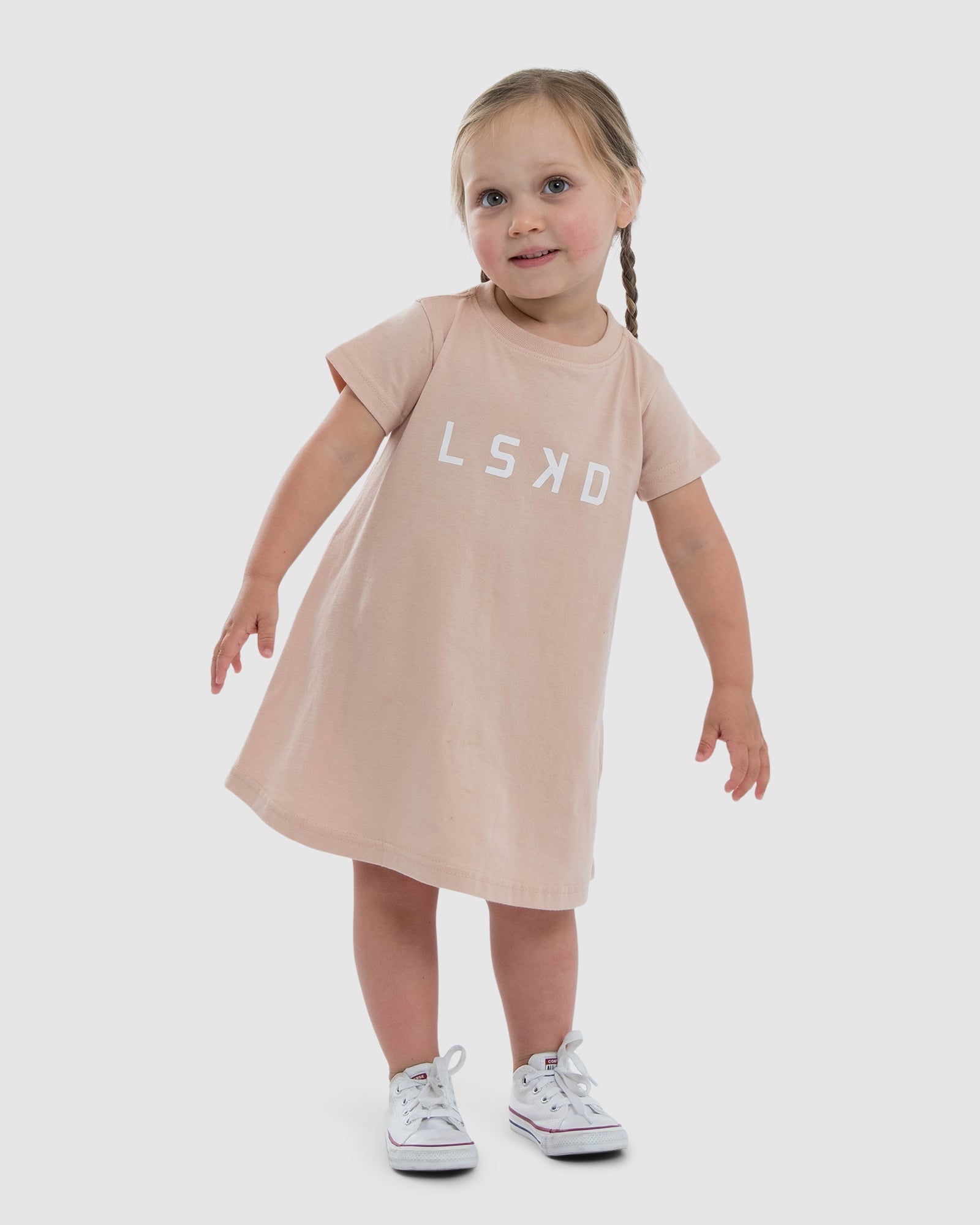 Model wearing Structure Tee Dress (00-6) - Blush