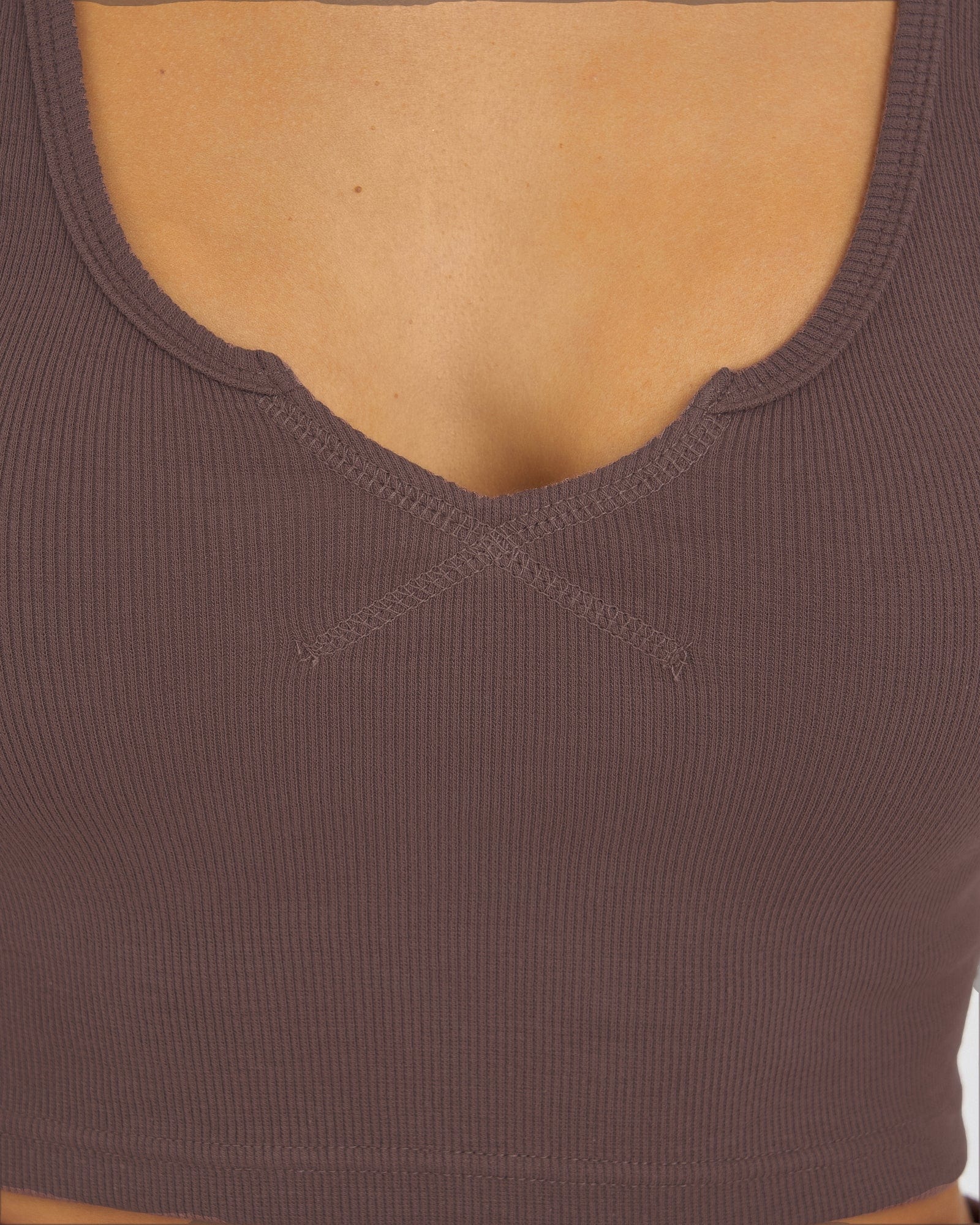 Model wearing Field Ribbed Tank - Peppercorn