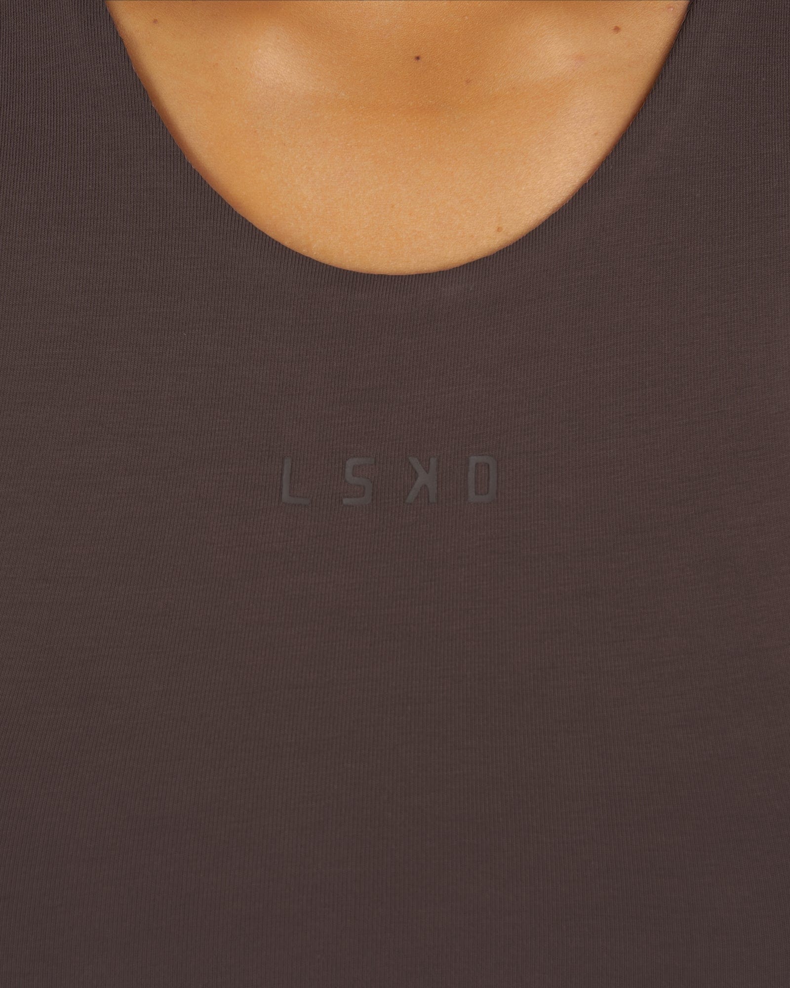 Model wearing Warm-Up Tank - Peppercorn