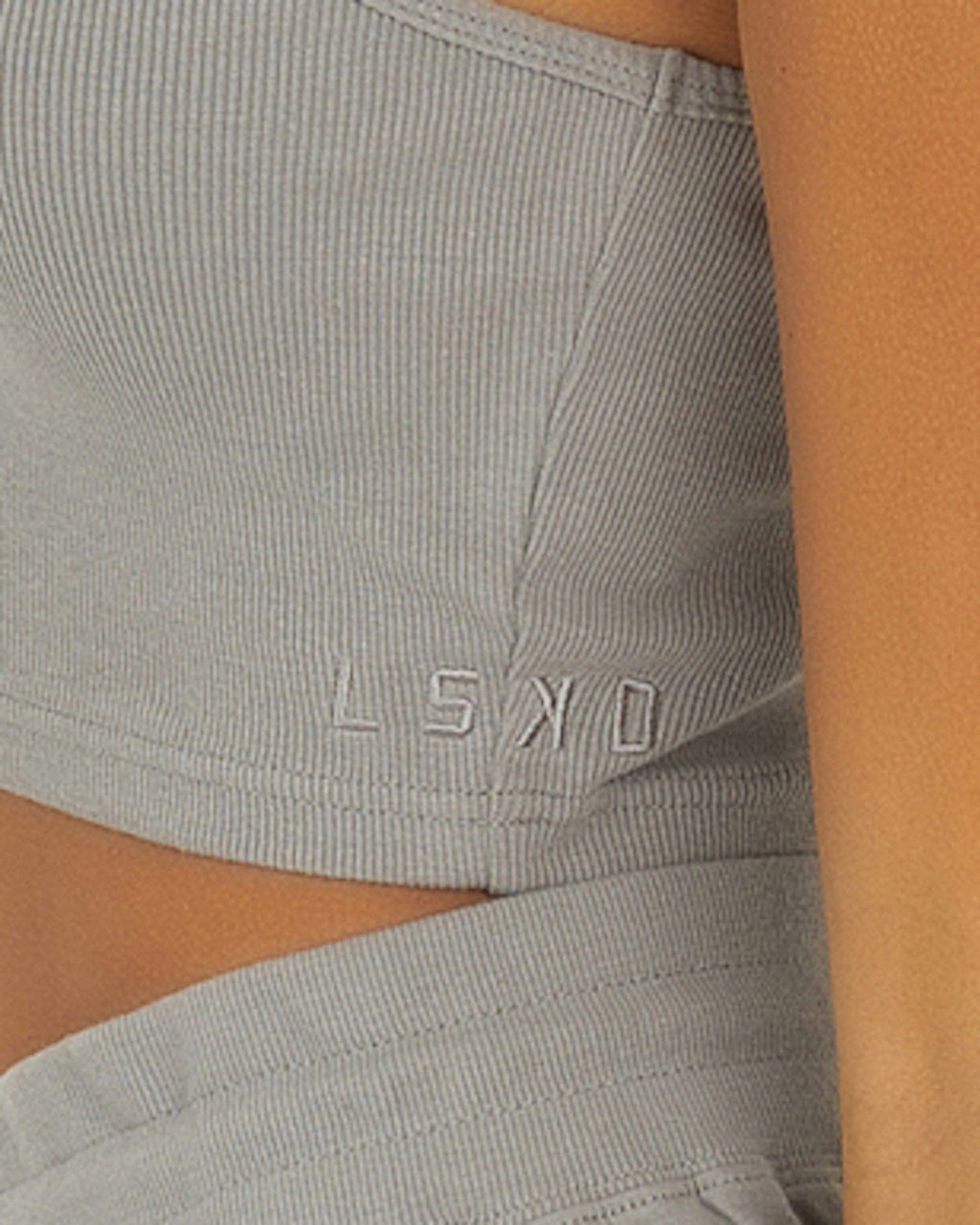 Model wearing Field Ribbed Tank - Frost Grey