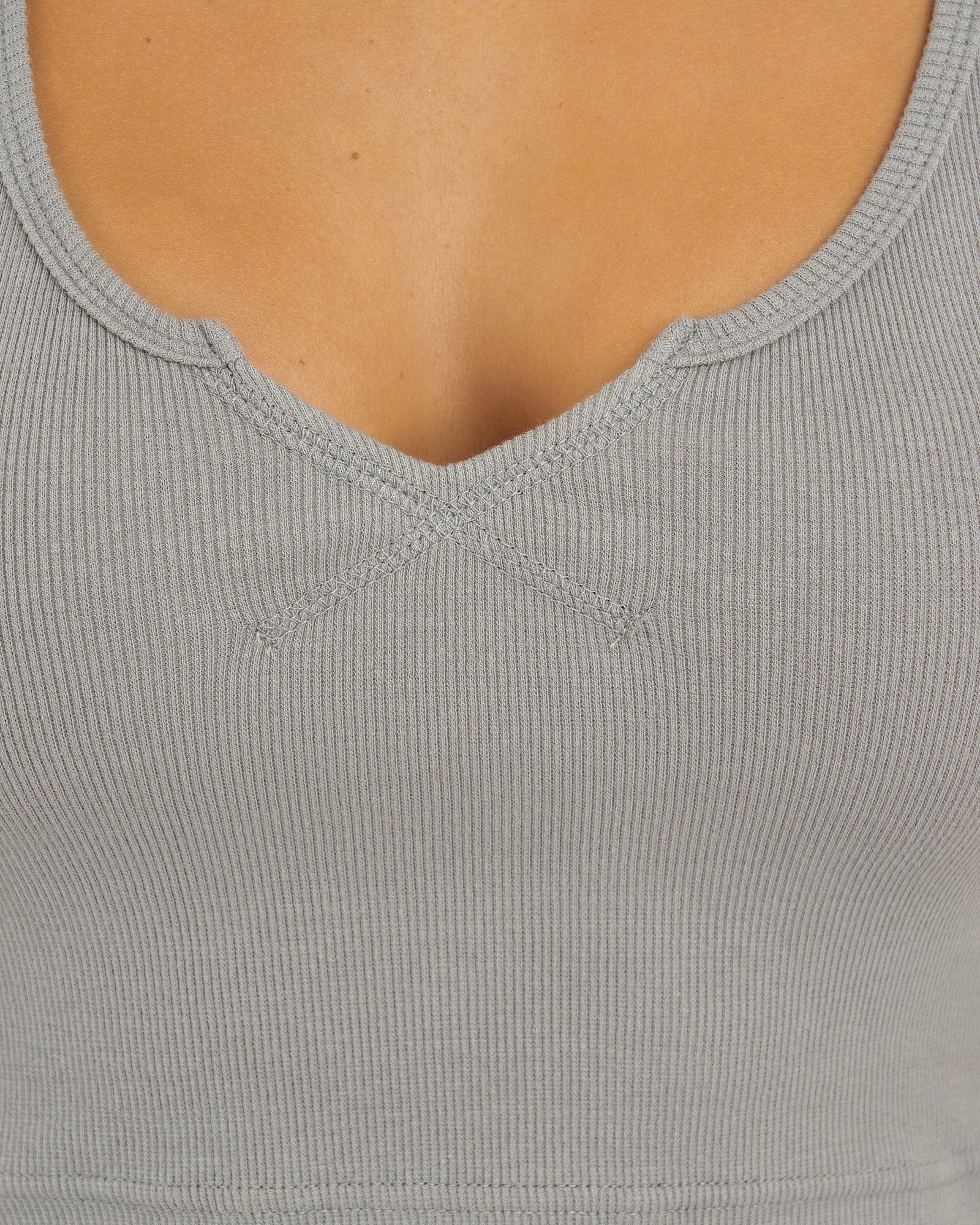 Model wearing Field Ribbed Tank - Frost Grey