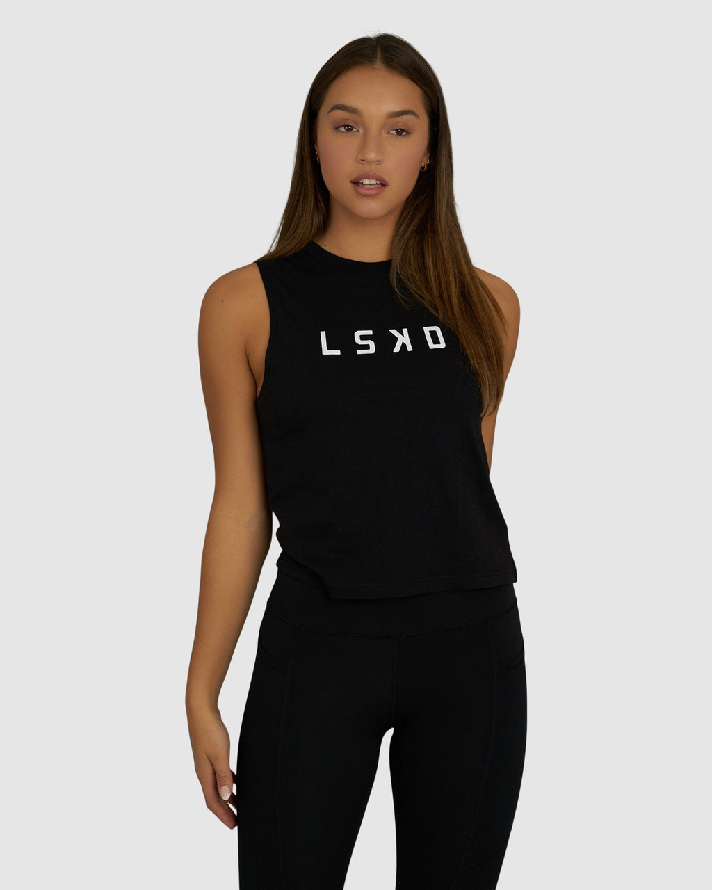 Model wearing Structure Tank - Black-White