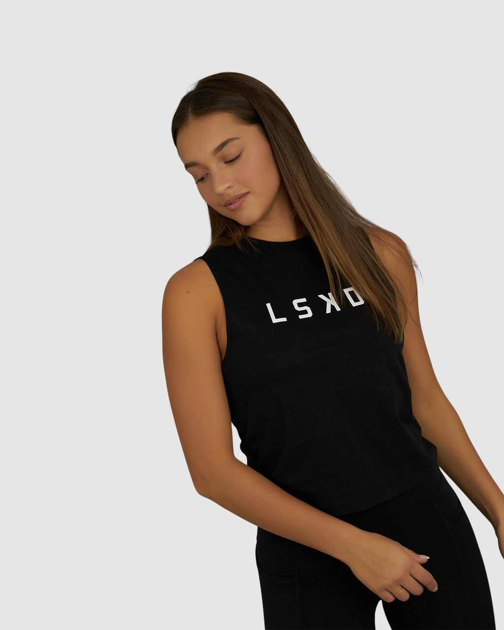 Model wearing Structure Tank - Black-White