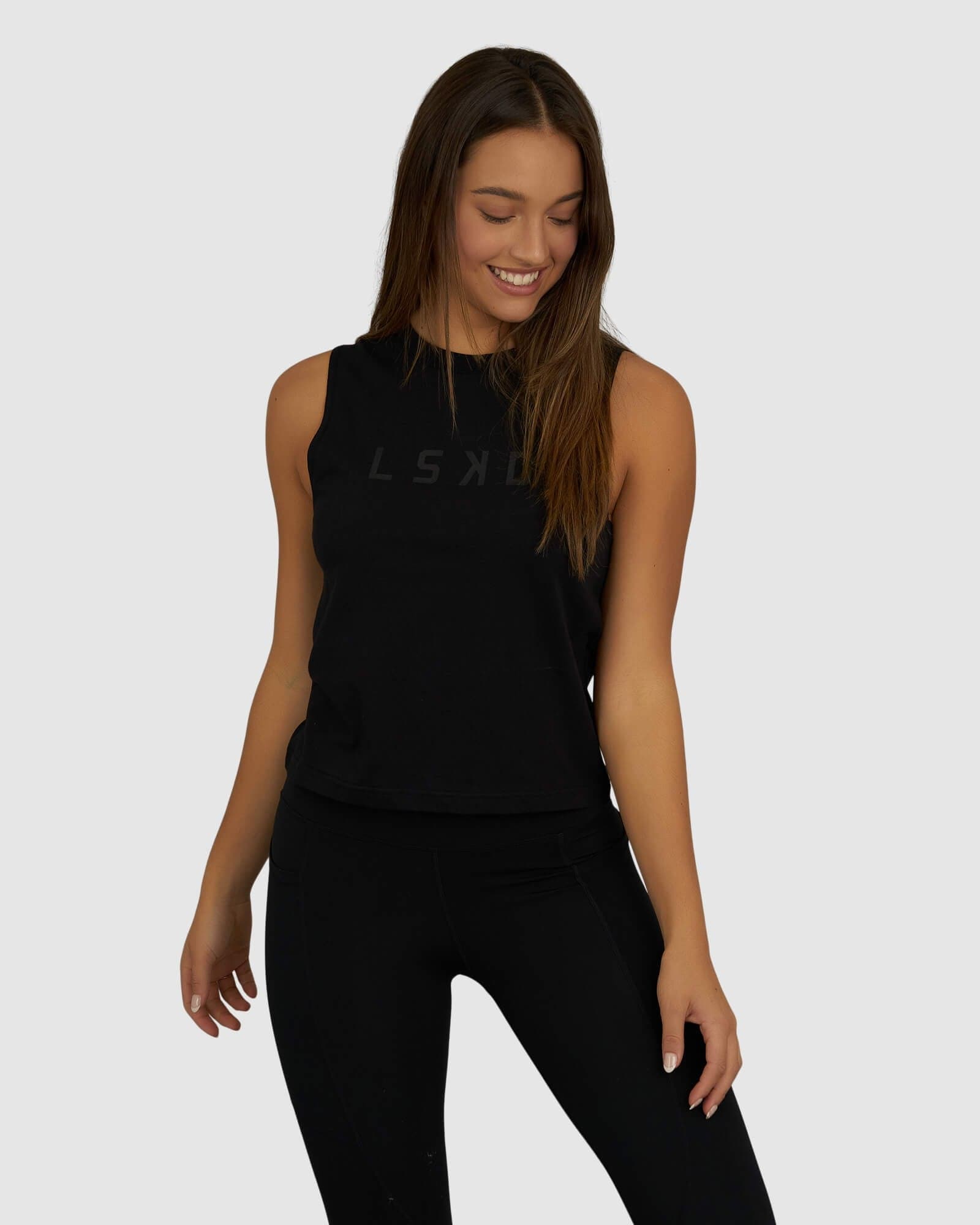 Model wearing Structure Tank - Black-Black