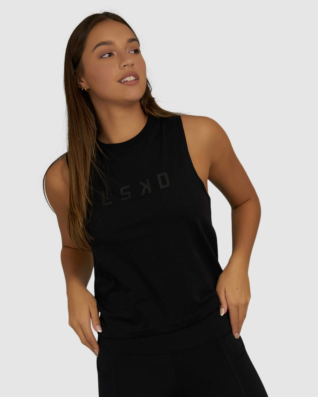 Model wearing Structure Tank - Black-Black