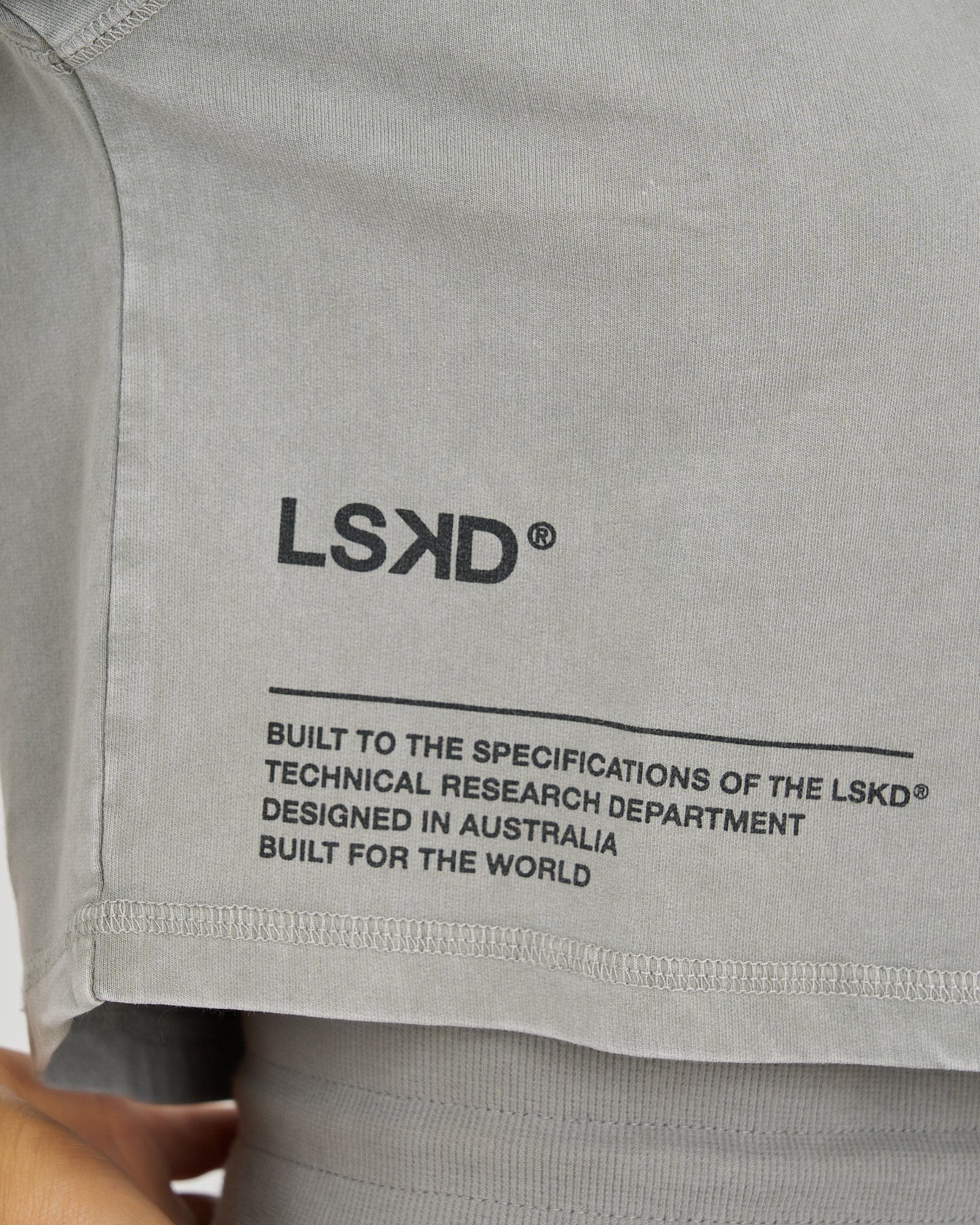 Model wearing Crew LS Top - Pigment Pewter