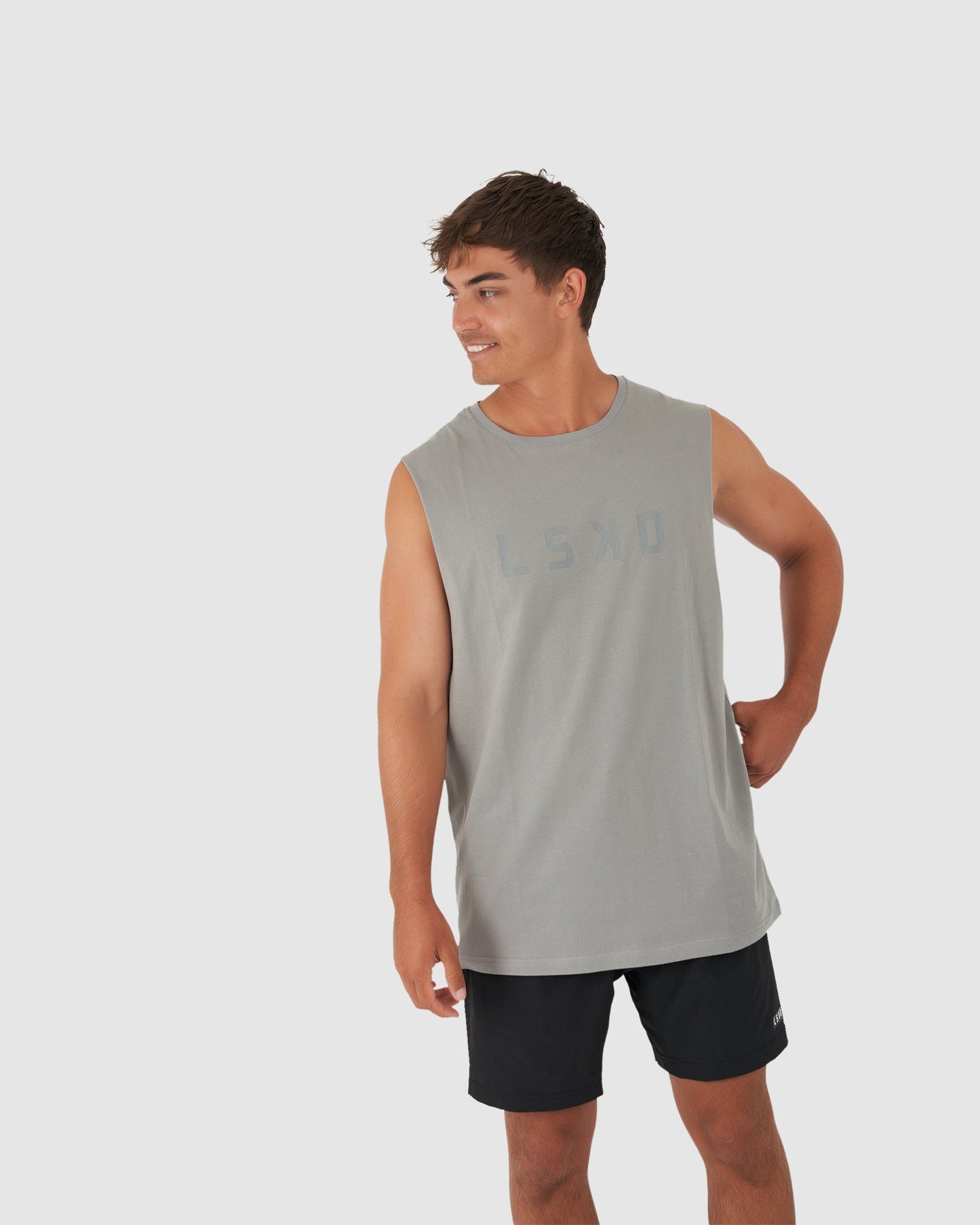 Model wearing Structure Tank - Frost Grey