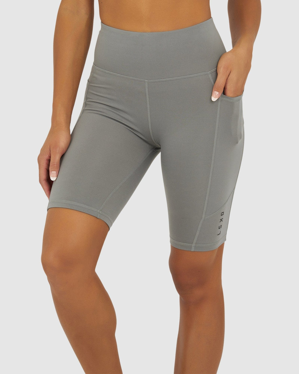 Model wearing Rep Short Tight Small Logo - Frost Grey