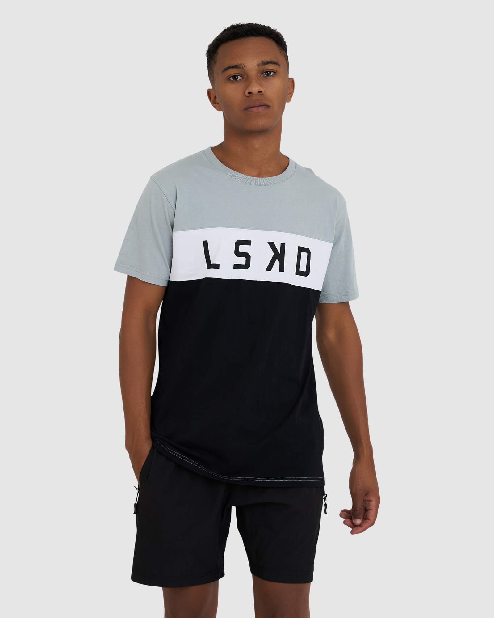 Model wearing Dough Tee - Quarry-Black-White