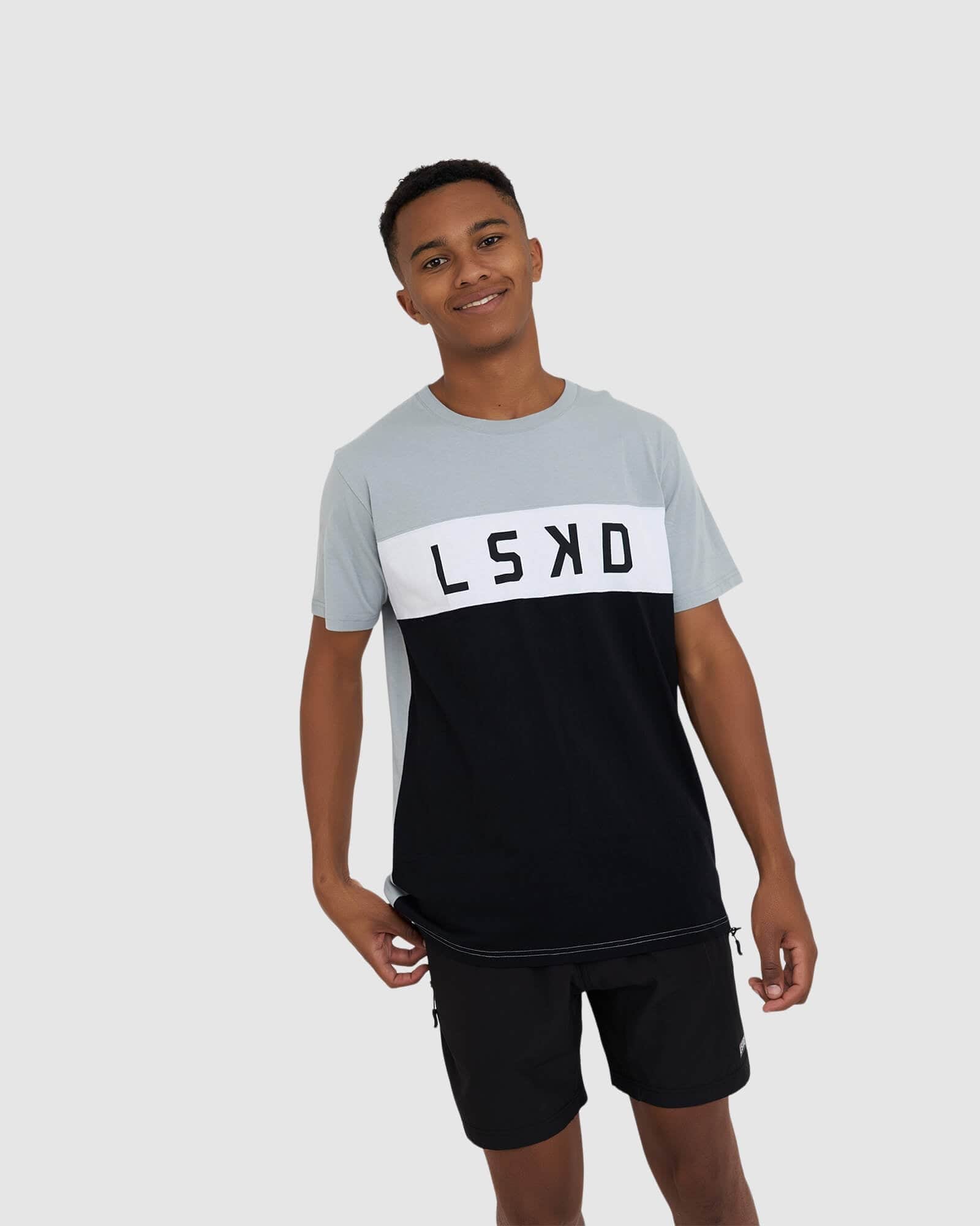 Model wearing Dough Tee - Quarry-Black-White