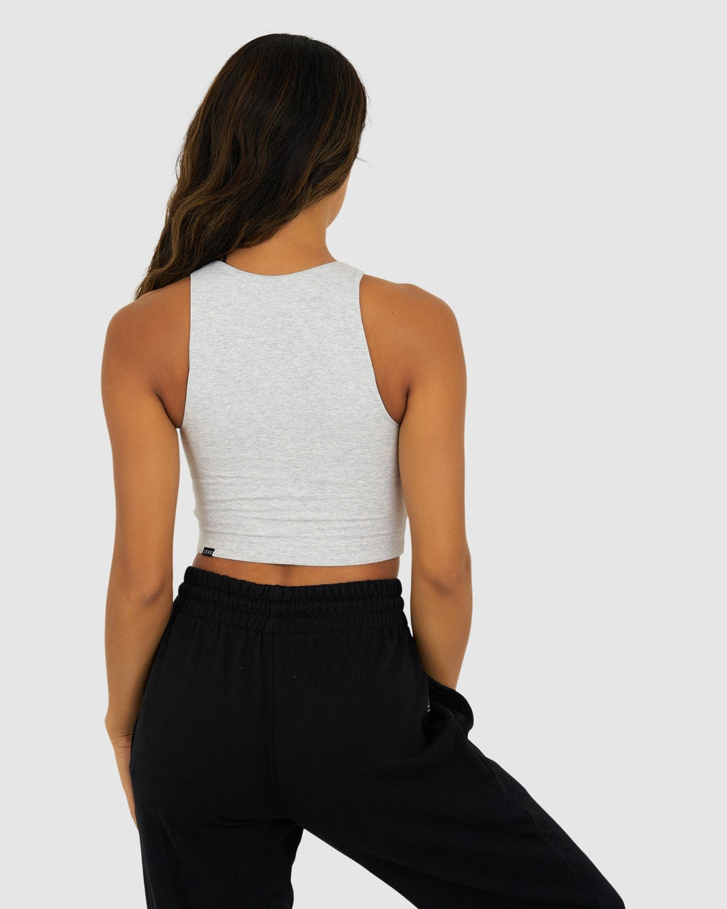 Model wearing Warm-Up Tank - Lt Grey Marle