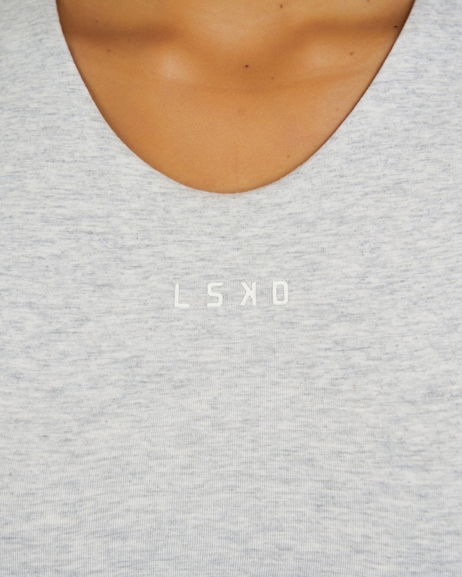 Model wearing Warm-Up Tank - Lt Grey Marle