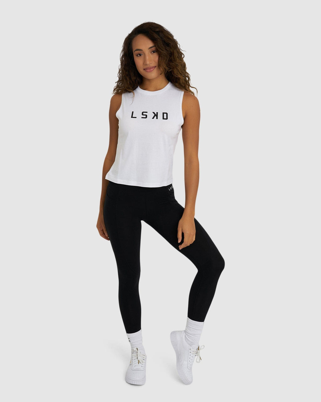 Model wearing Structure Tank - White-Black