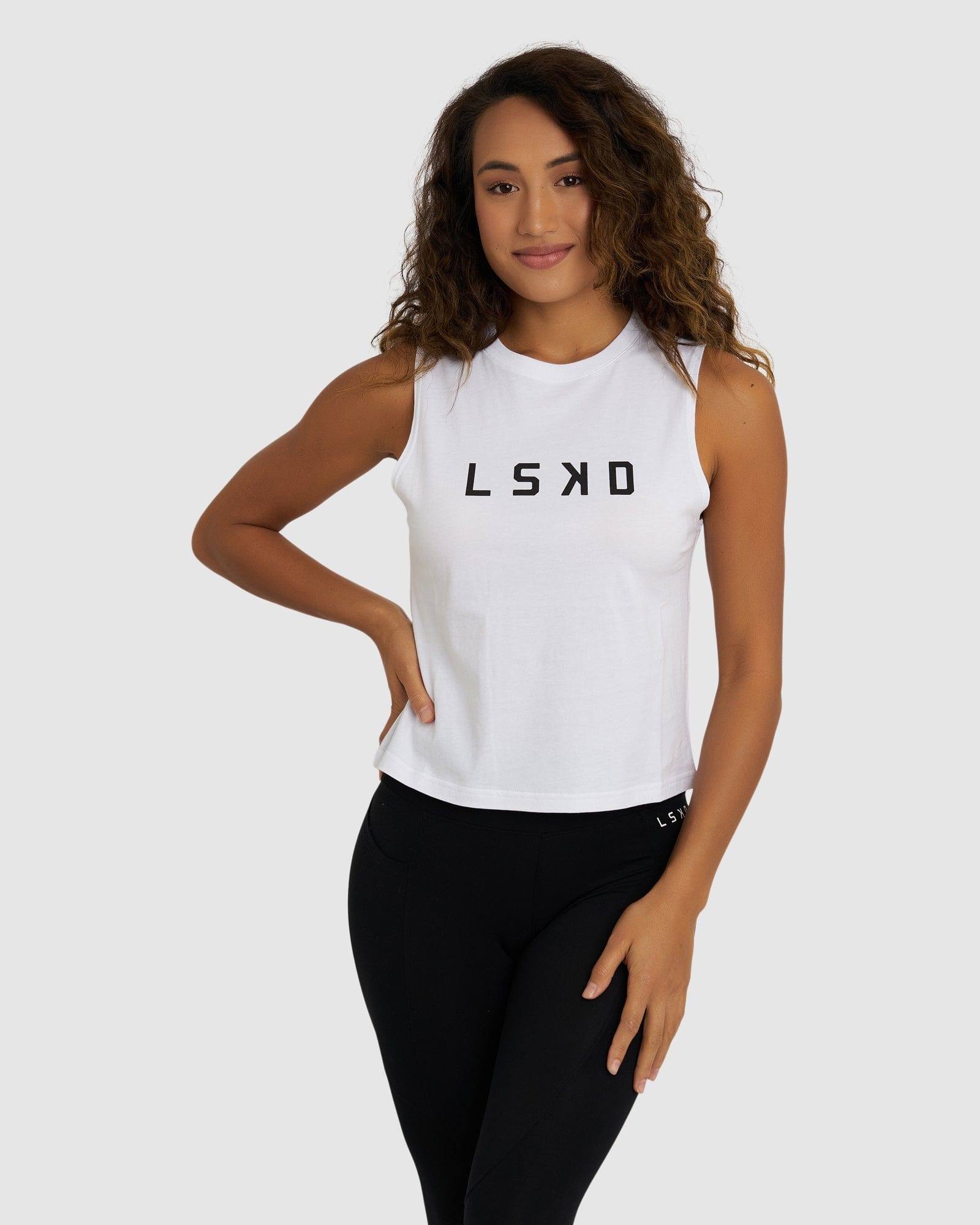 Model wearing Structure Tank - White-Black