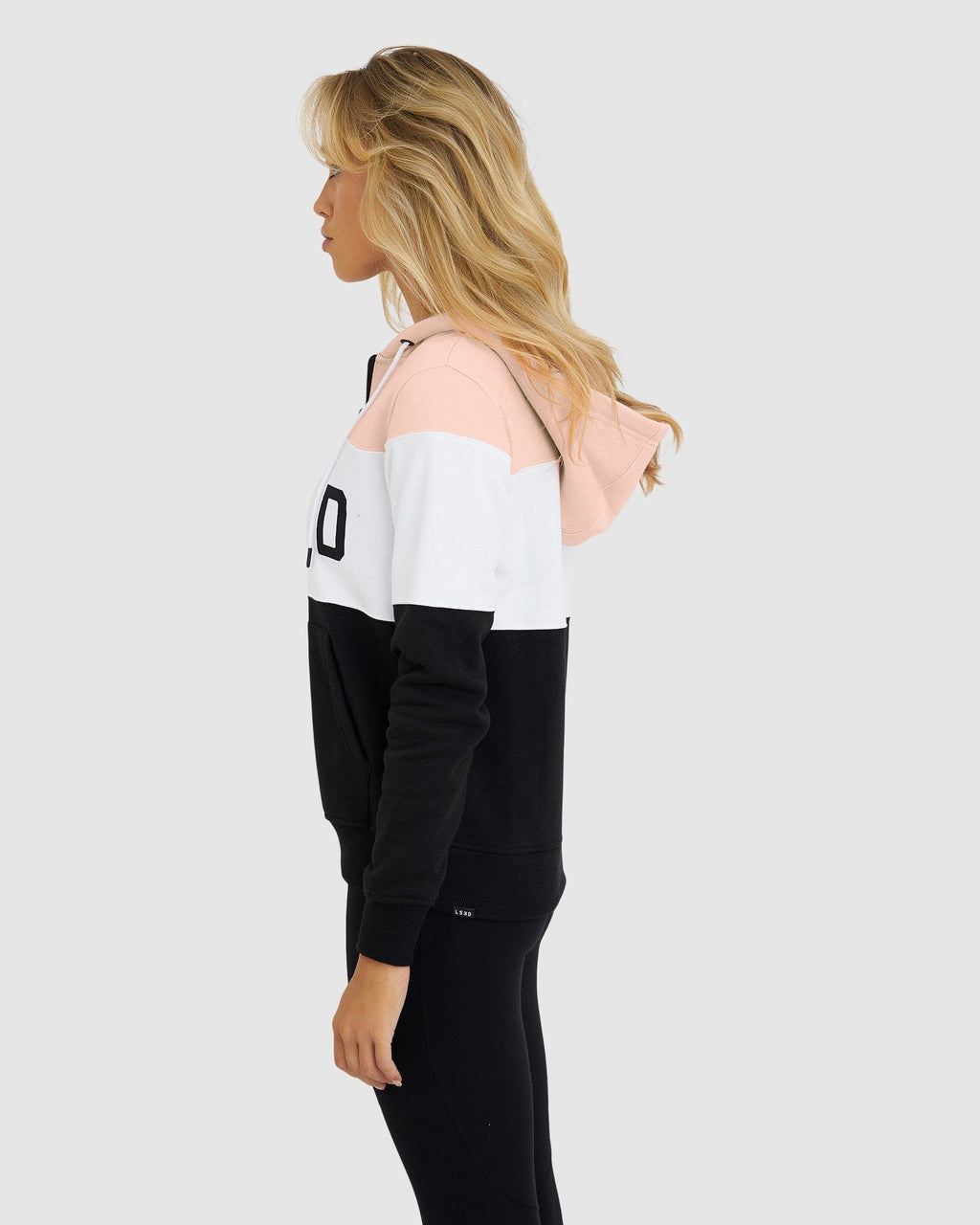 Model wearing Shape Hoodie - Black-Blush